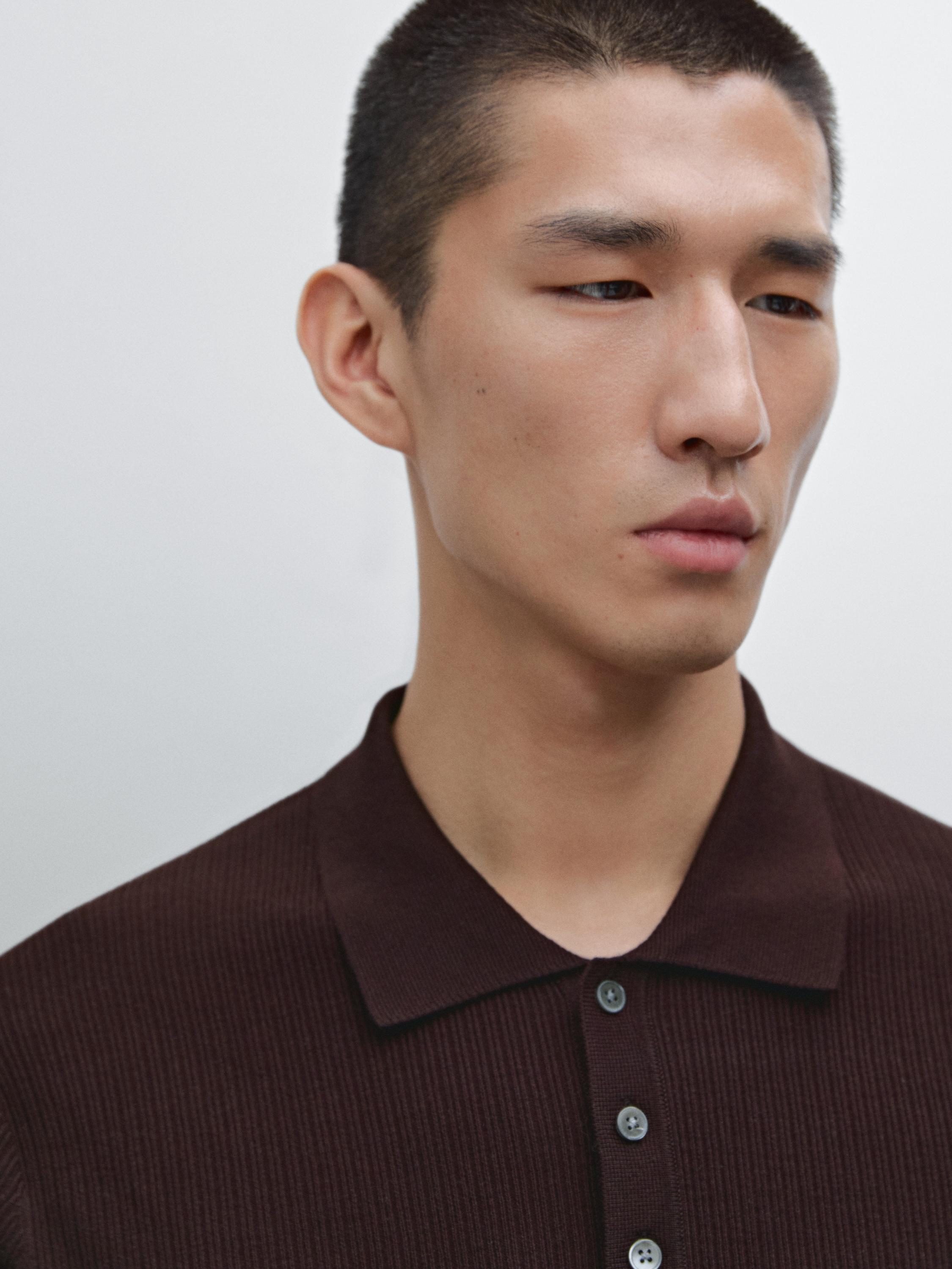 100% cotton ribbed knit polo shirt