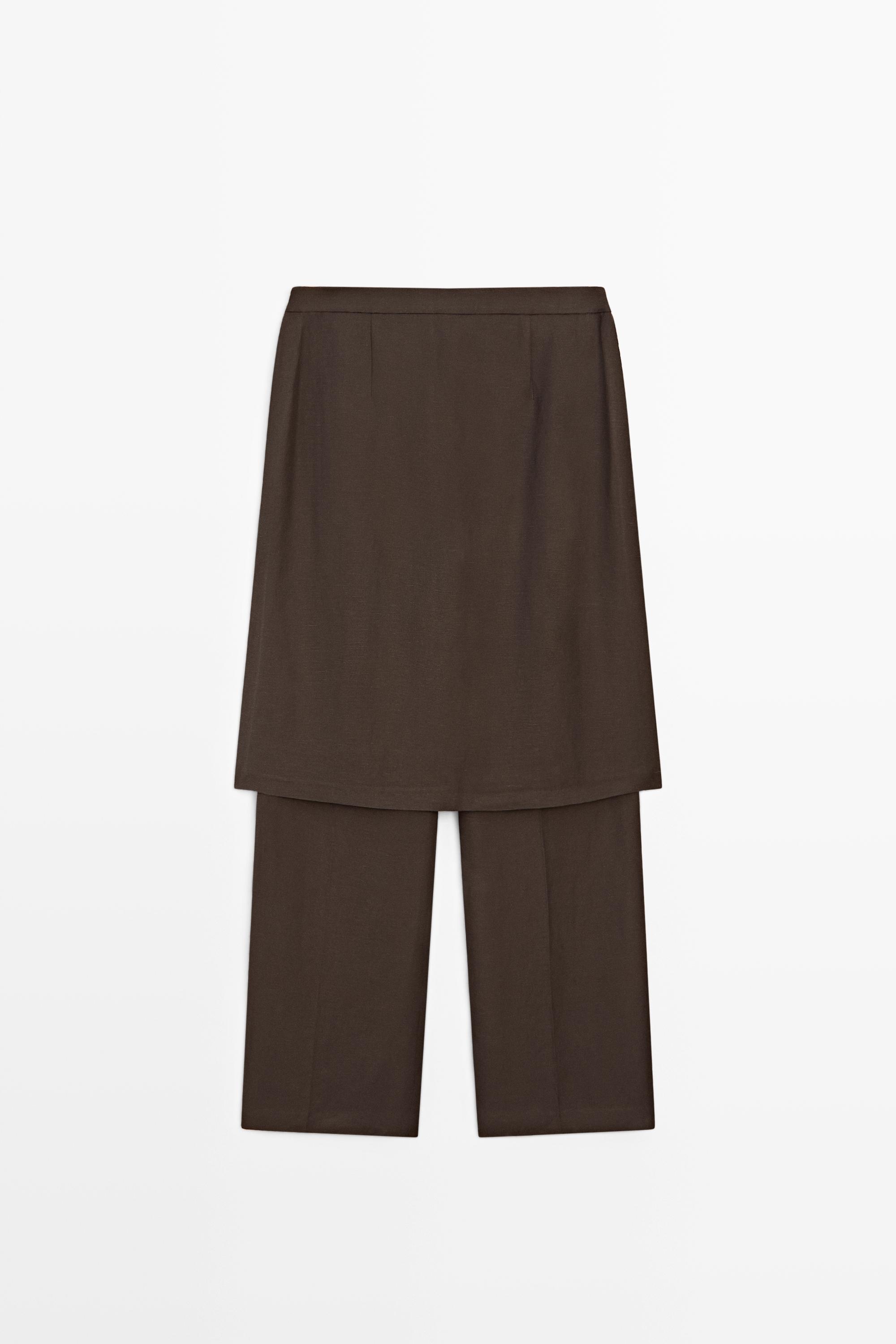 Flowing trousers with skirt detail — Chocolate