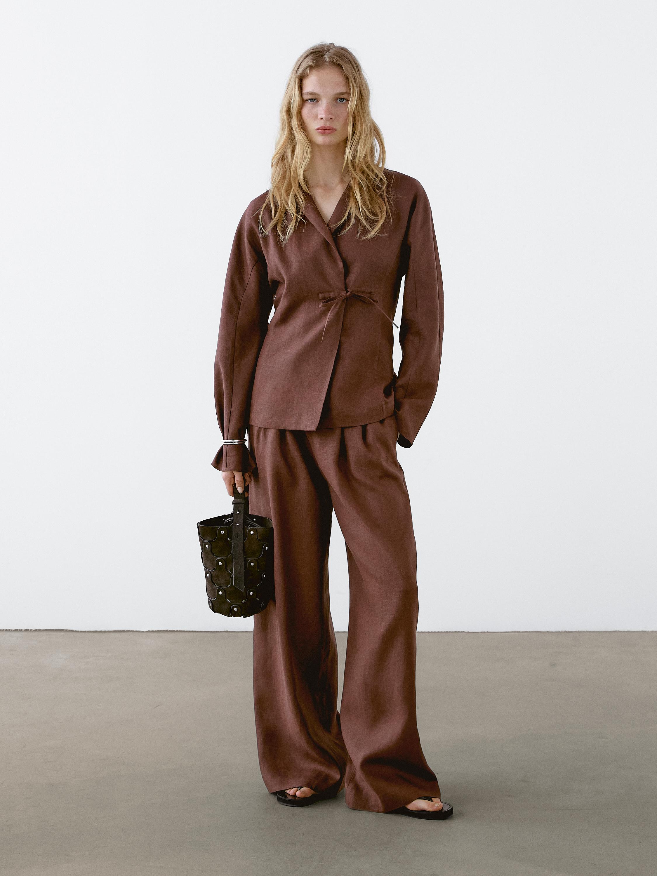 Flowing 100% linen wide-leg trousers