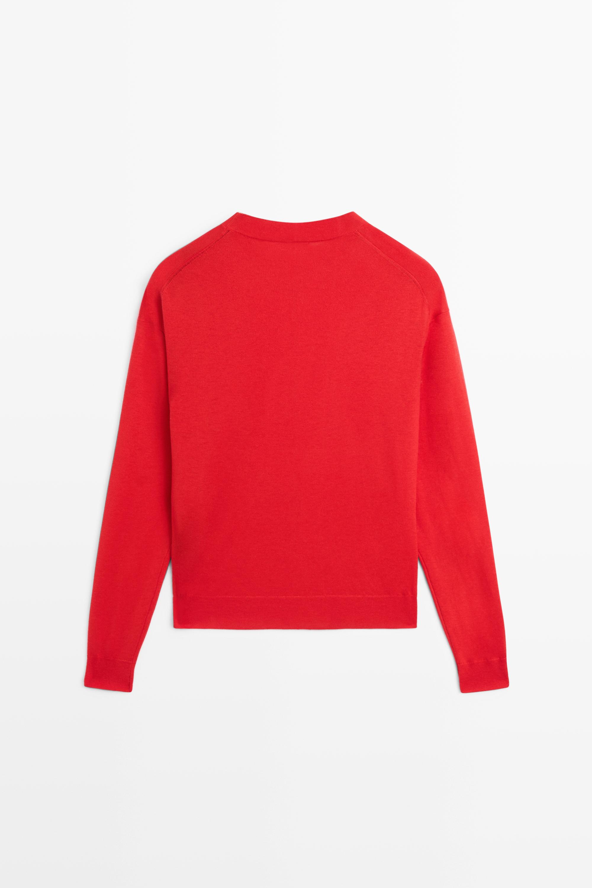 Fine knit round neck sweater — RED