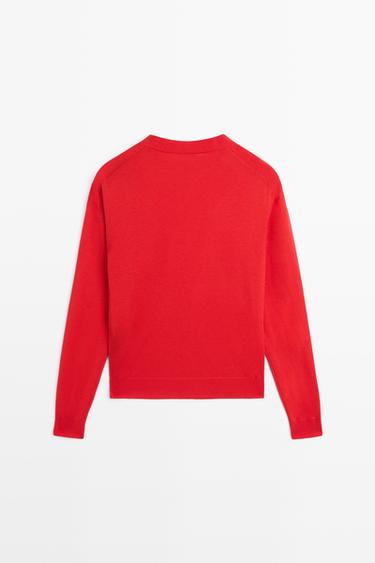 Fine knit round neck sweater — RED 6