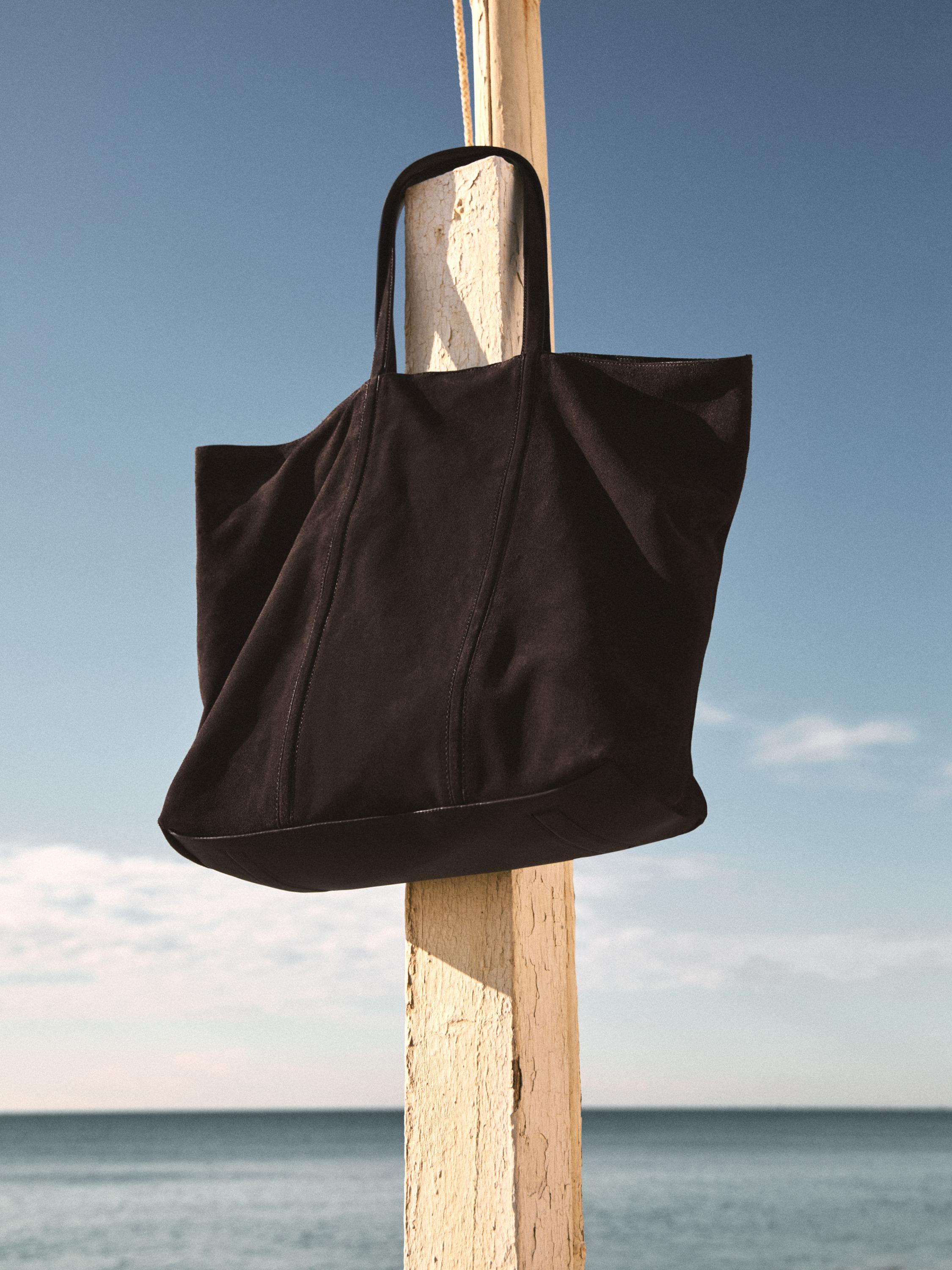 Suede leather tote bag