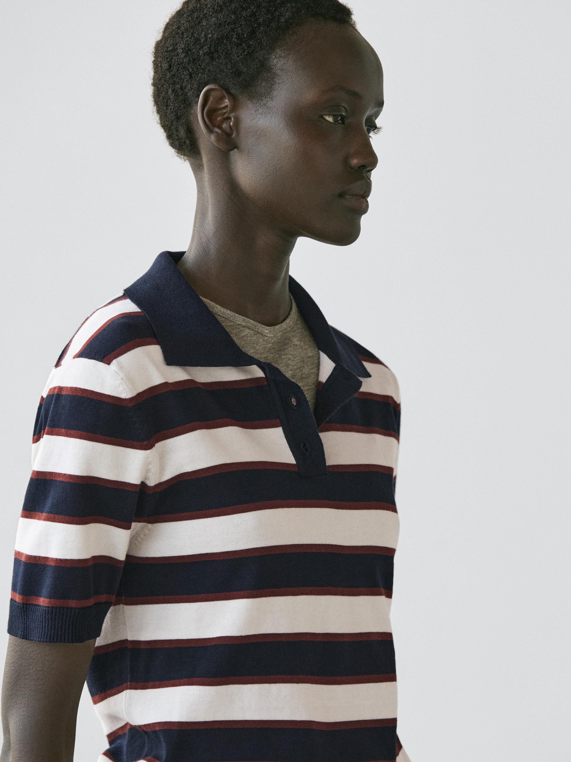 Striped knit polo sweater · Navy Blue · Sweaters | Massimo Dutti