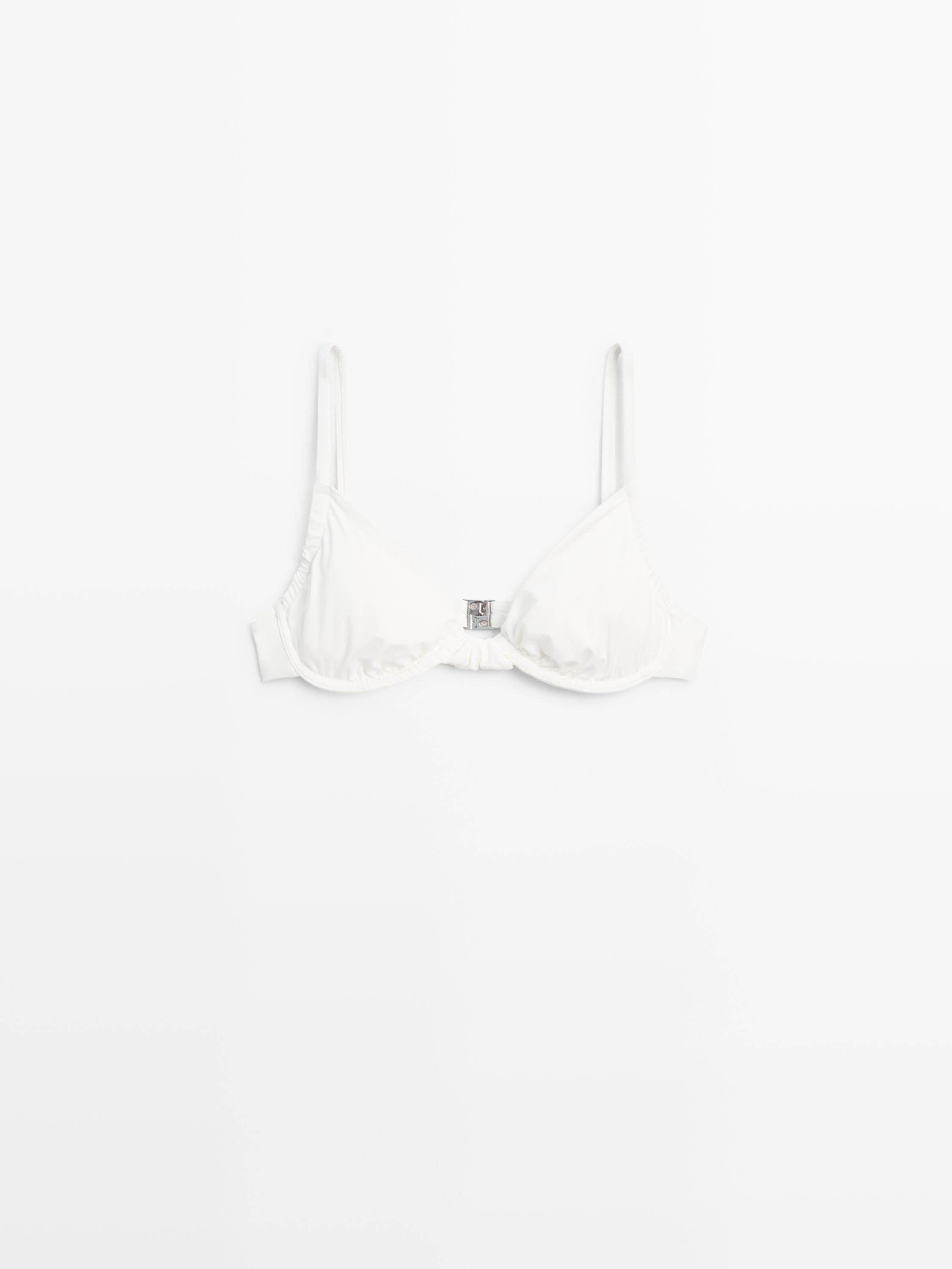 Gathered bikini top with underwire — Off white