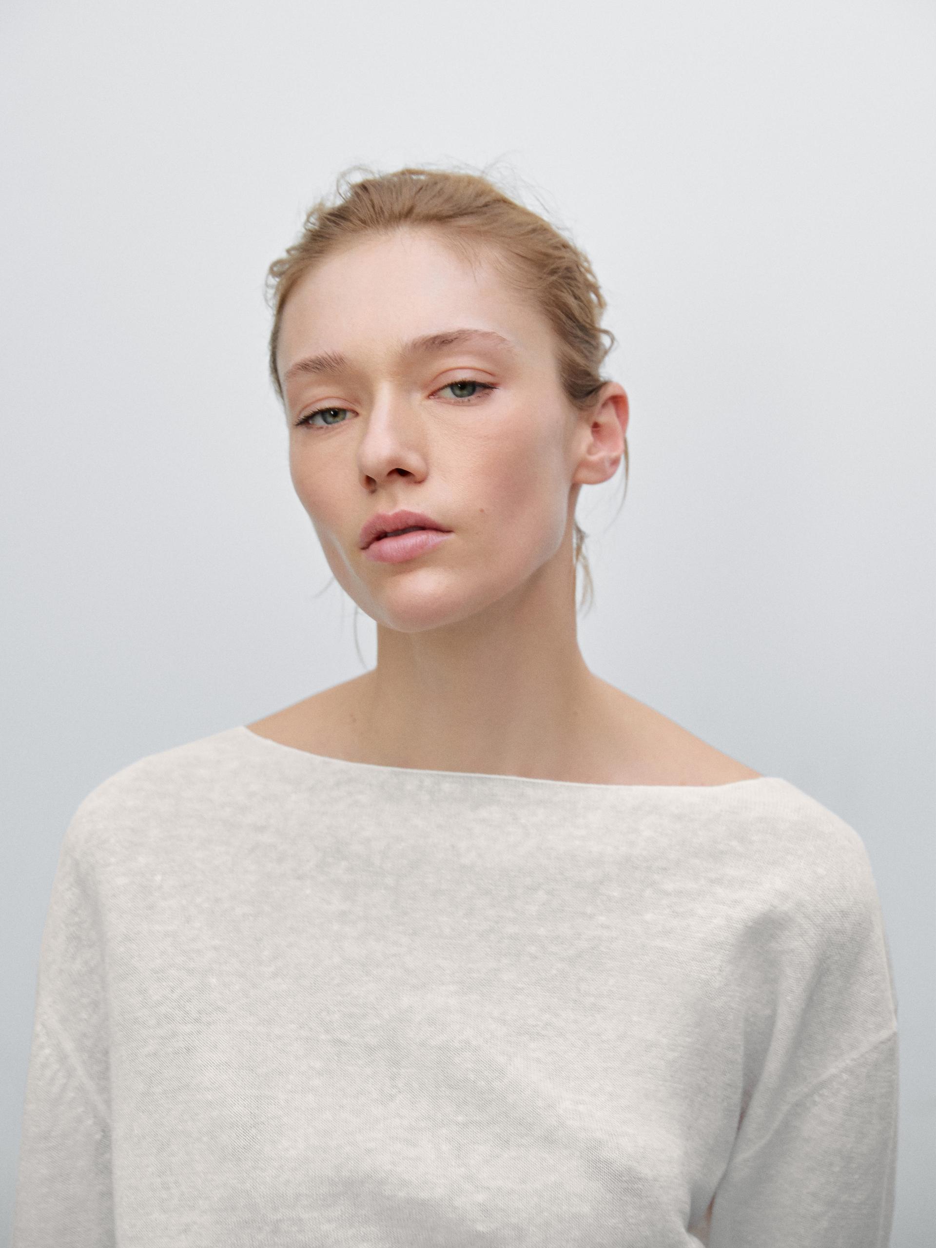 Maglia Sottile 100% Lino - Bianco Ottico - S - Massimo Dutti - Femminile