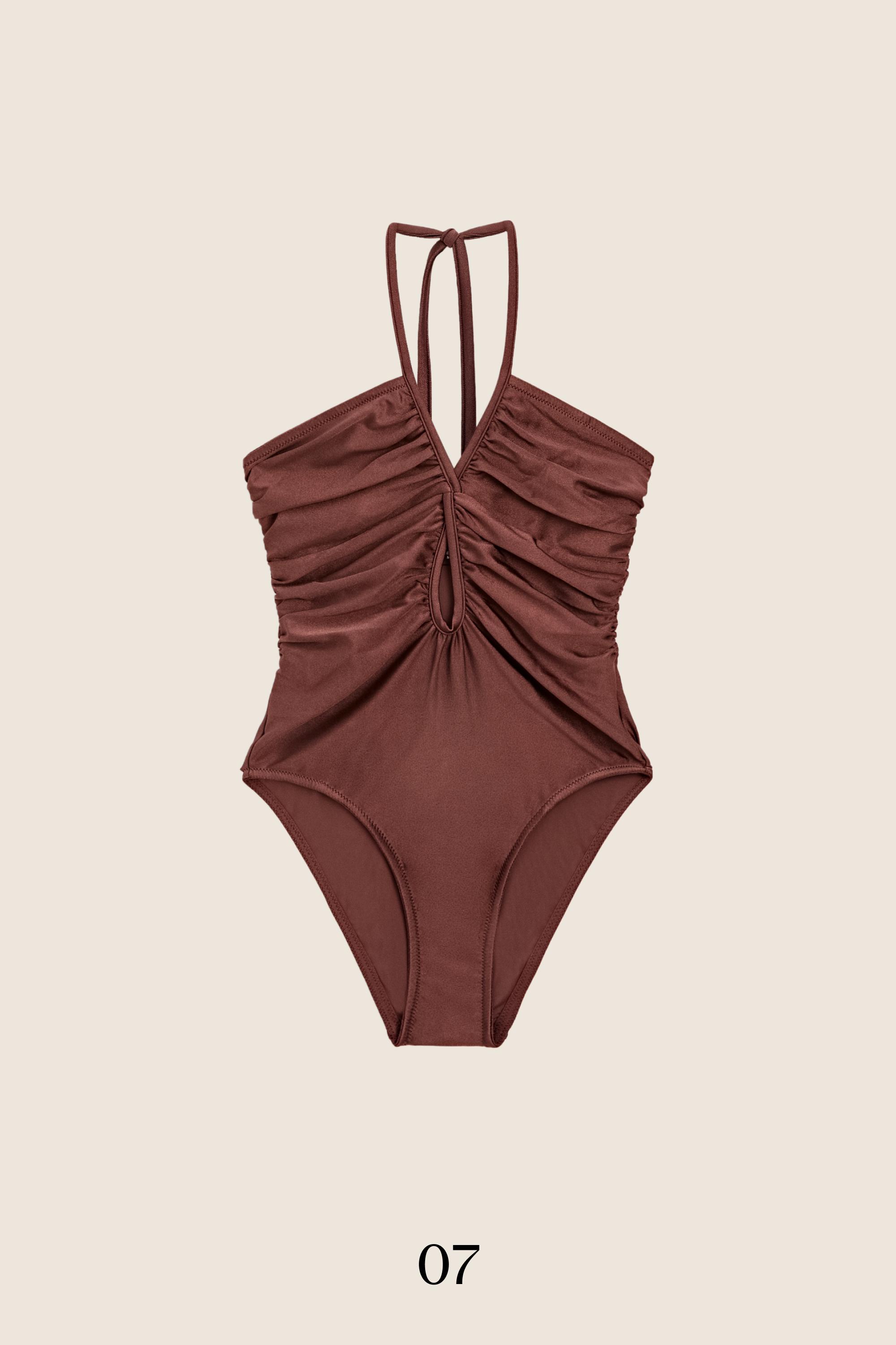 Shimmery halter swimsuit — BROWN