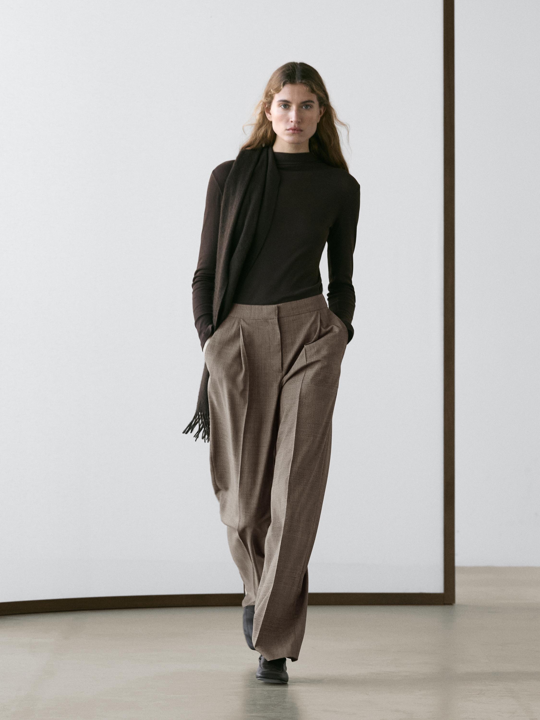 Check wool suit trousers — BEIGE