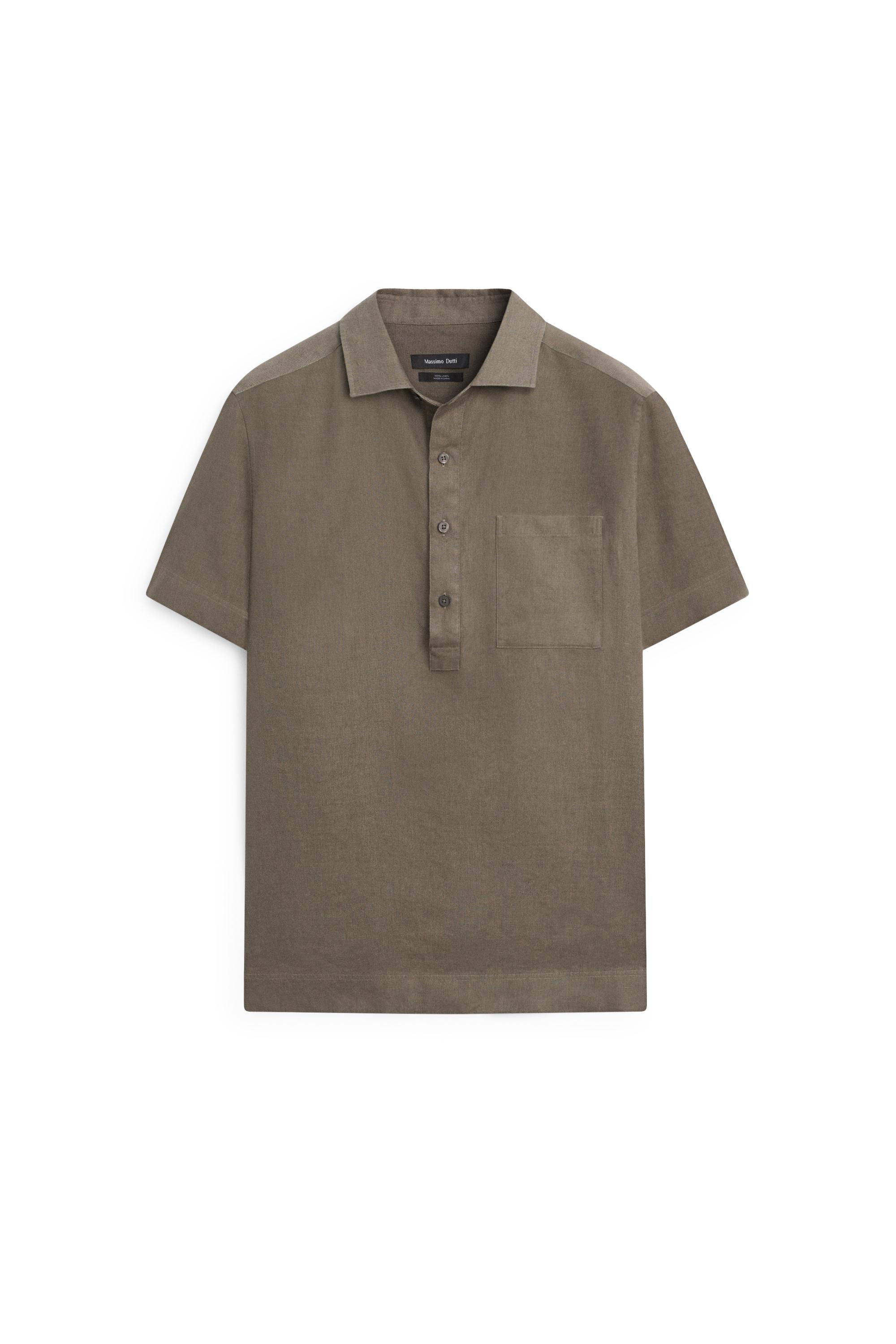 100% linen regular fit polo shirt — DARK GREEN
