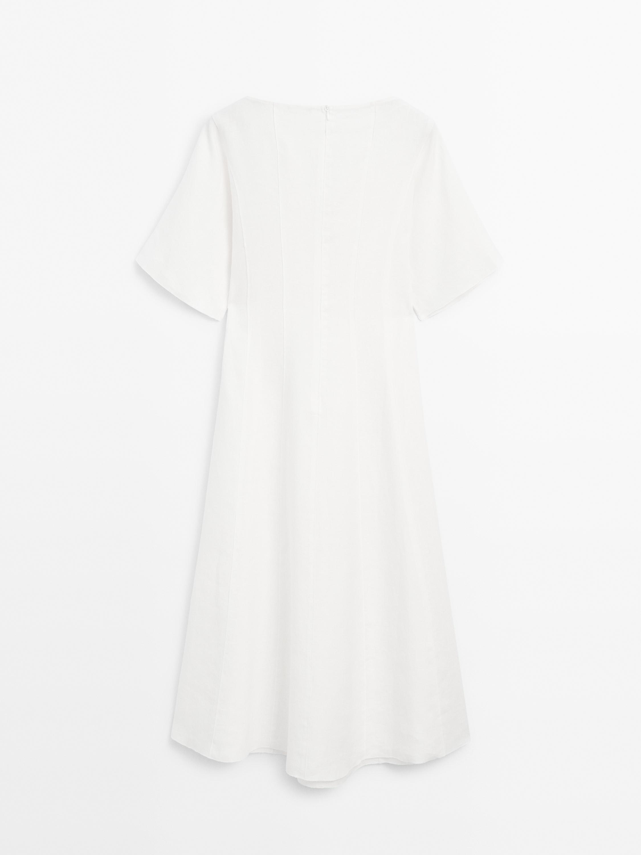 100% linen midi dress with seams