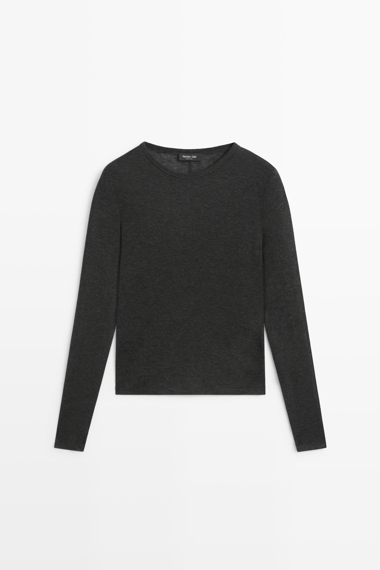 Long sleeve wool-blend T-shirt — DARK GREY
