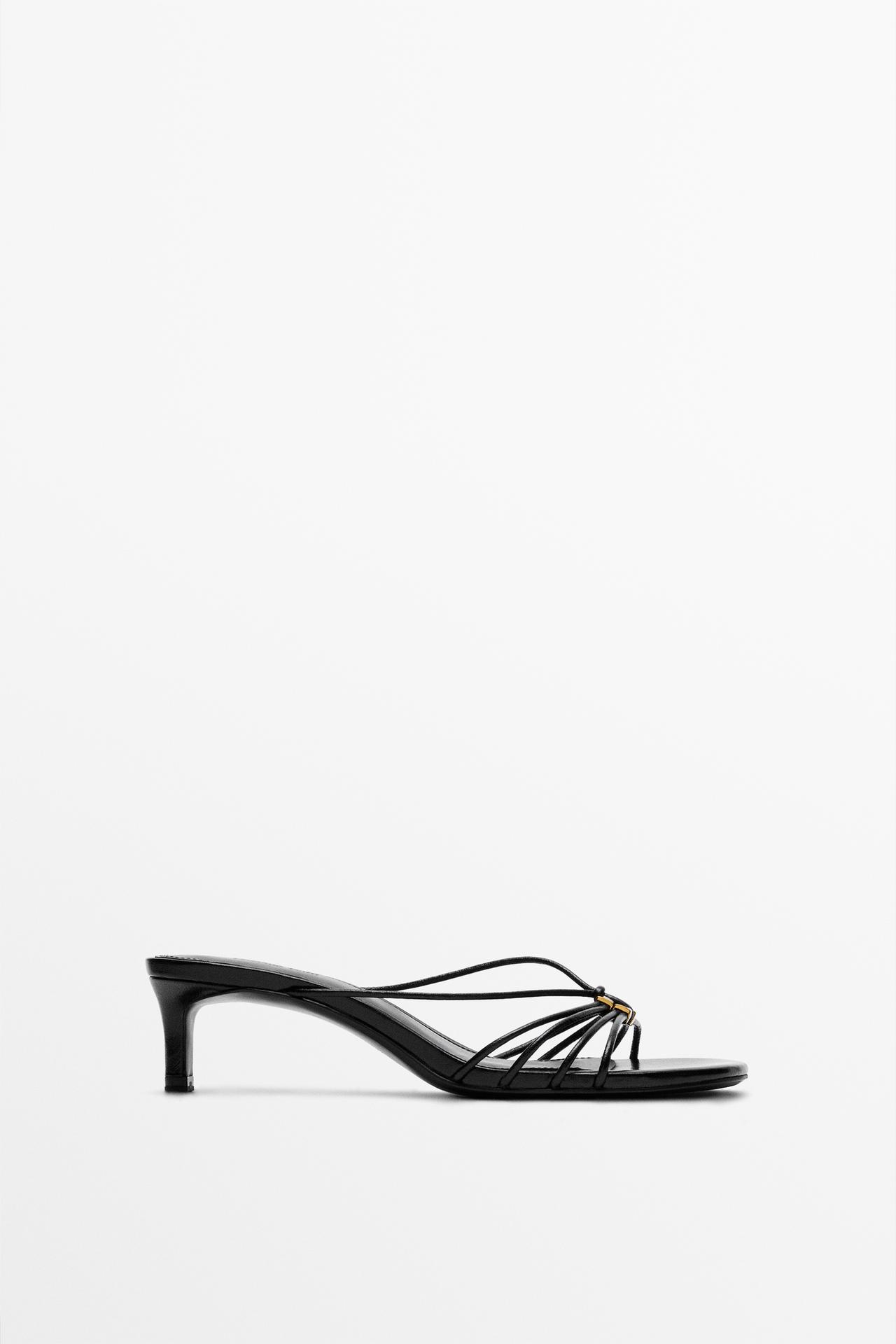 Strappy heeled sandals with embellished detail — BLACK