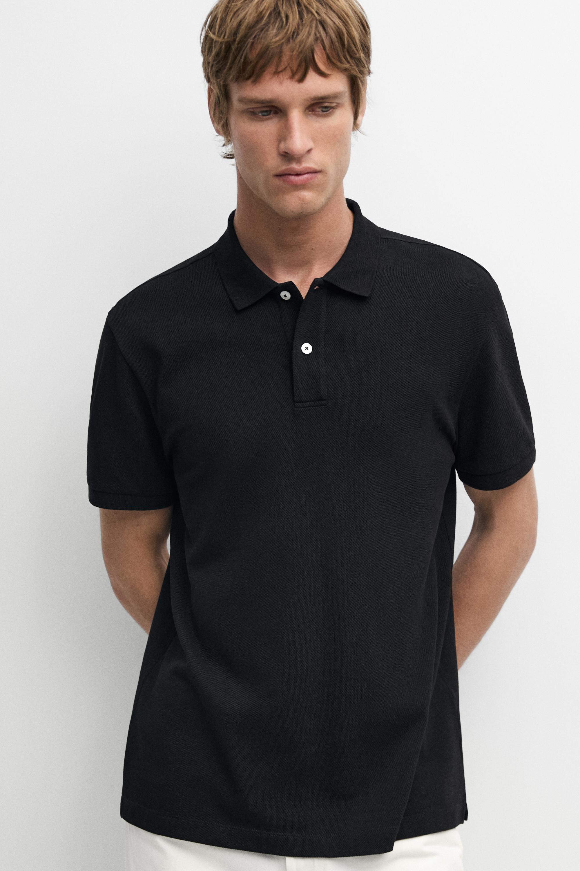 Micro-textured cotton piqué polo shirt — BLACK