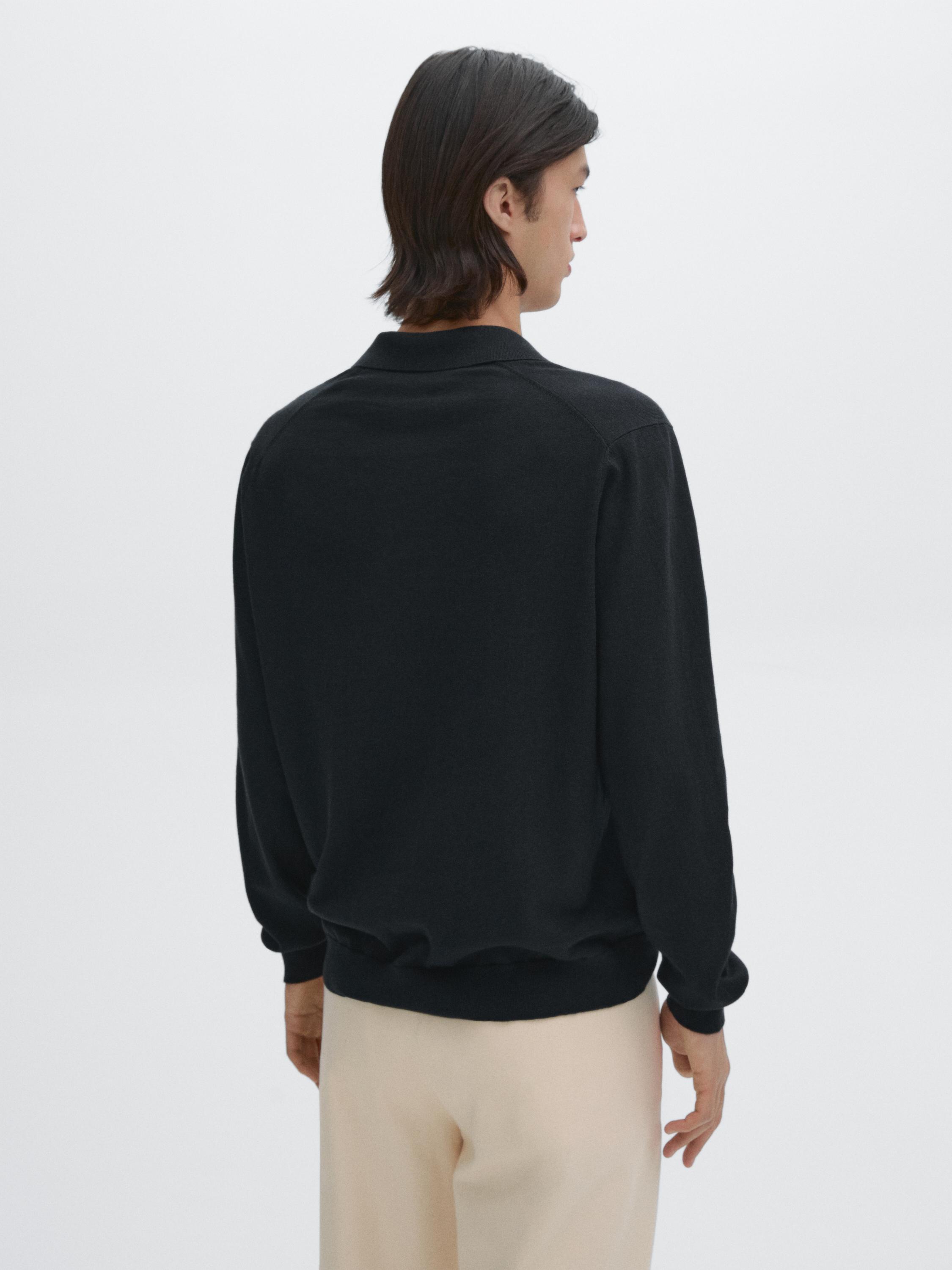 Cotton blend knit polo sweater