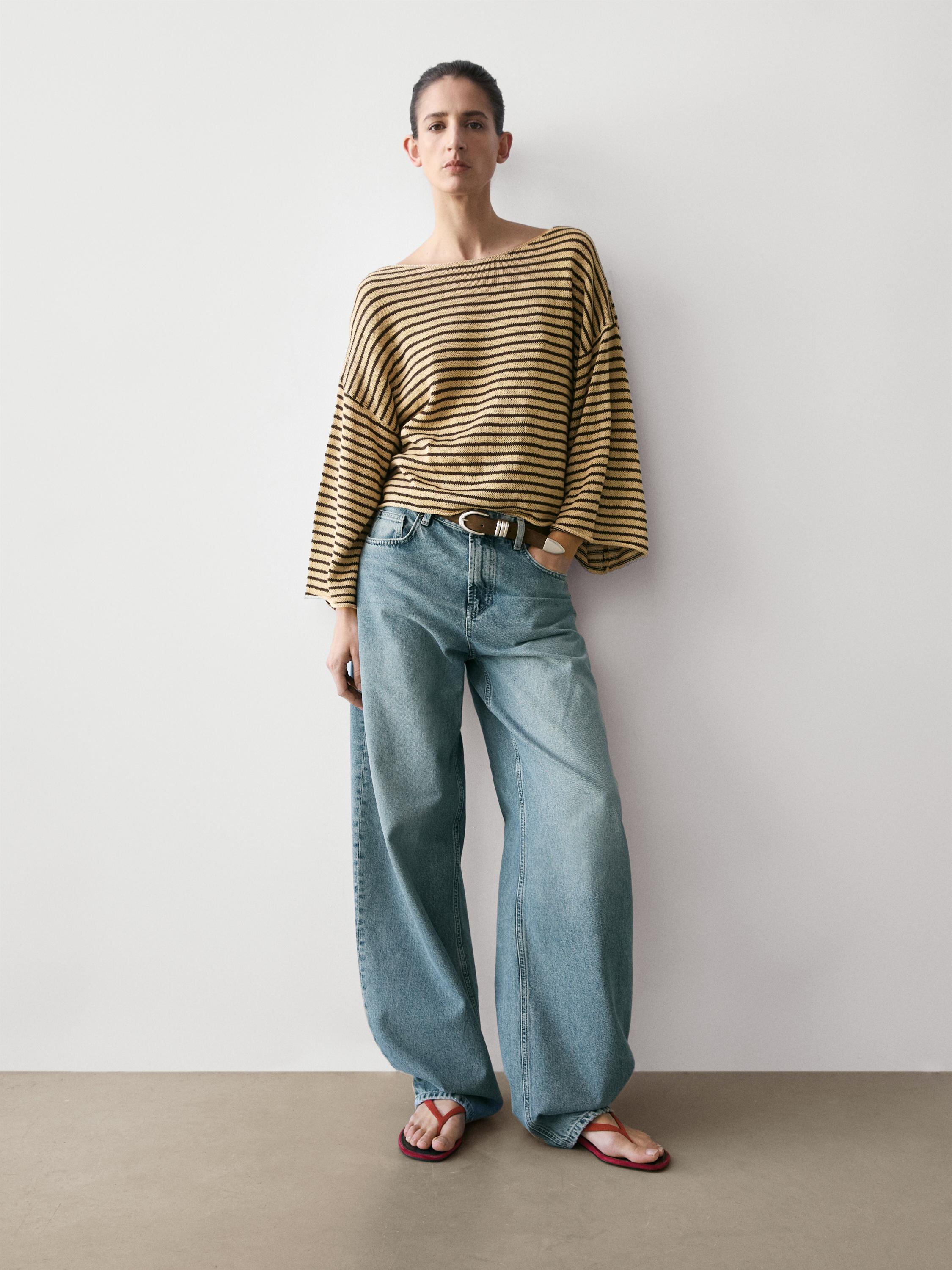 100% cotton striped knit sweater — OCHRE