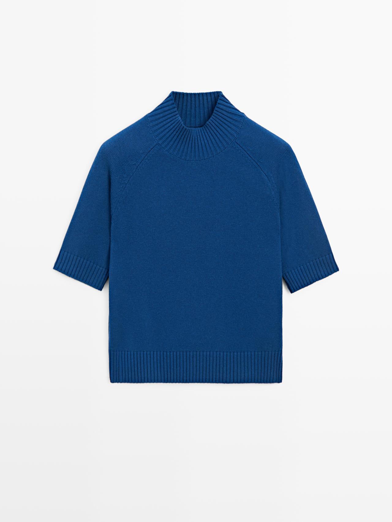 Massimo Dutti - Dame - Striktrøje I Bomuldsblanding - Mørkeblå - S