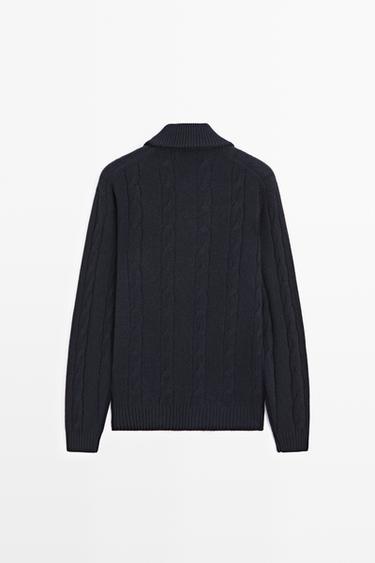 Cable knit mock neck sweater — NAVY BLUE 6