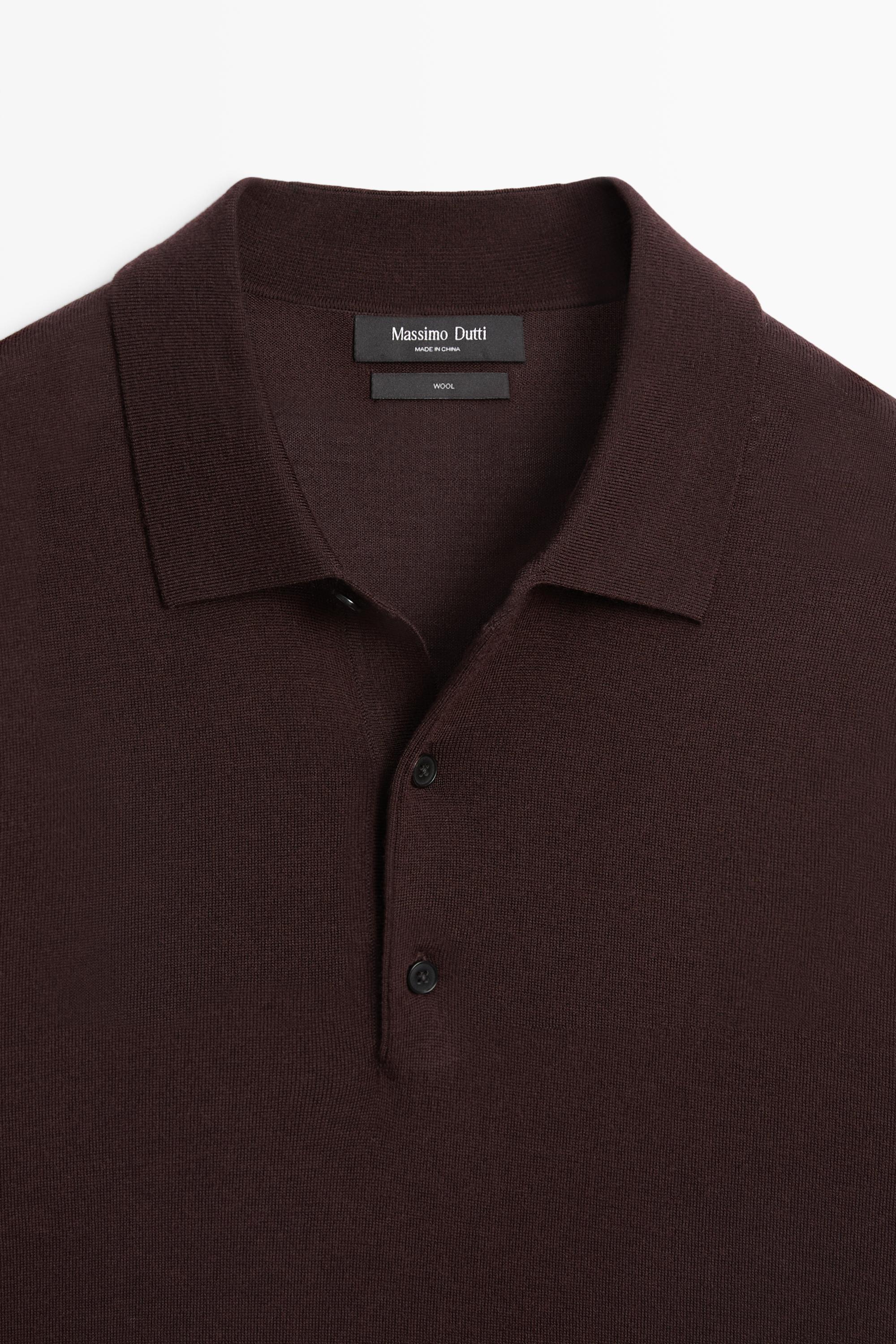 100% merino wool knit polo sweater — BURGUNDY