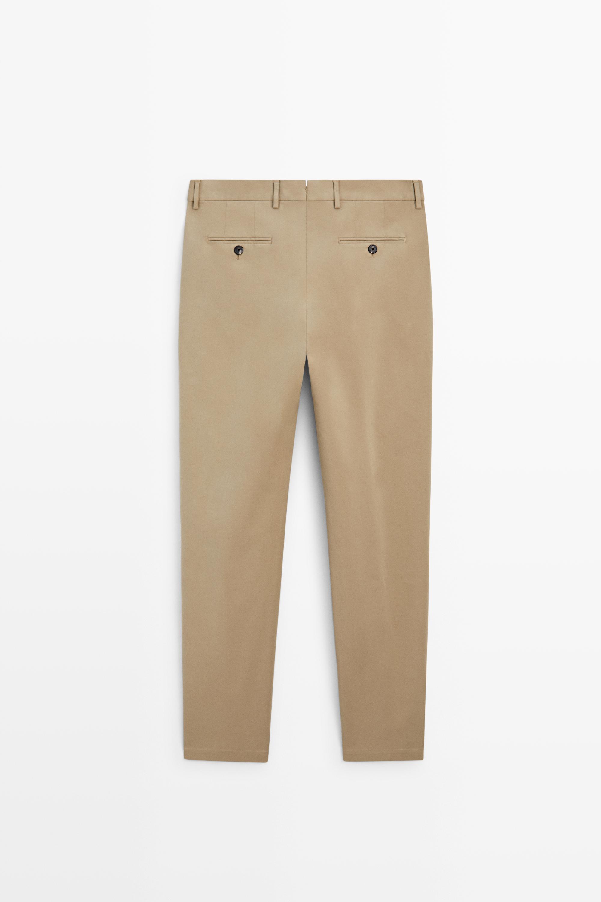 100% cotton slim fit pants — BEIGE
