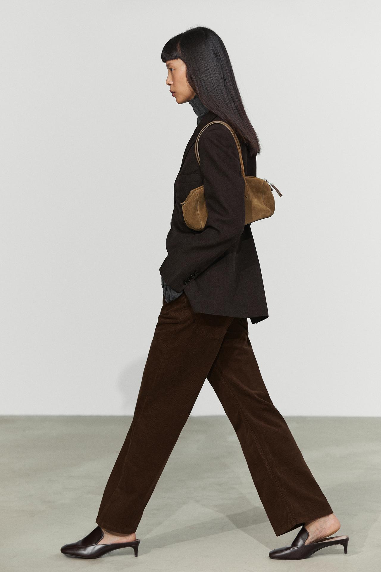 Micro-corduroy flare-fit pants — Chocolate