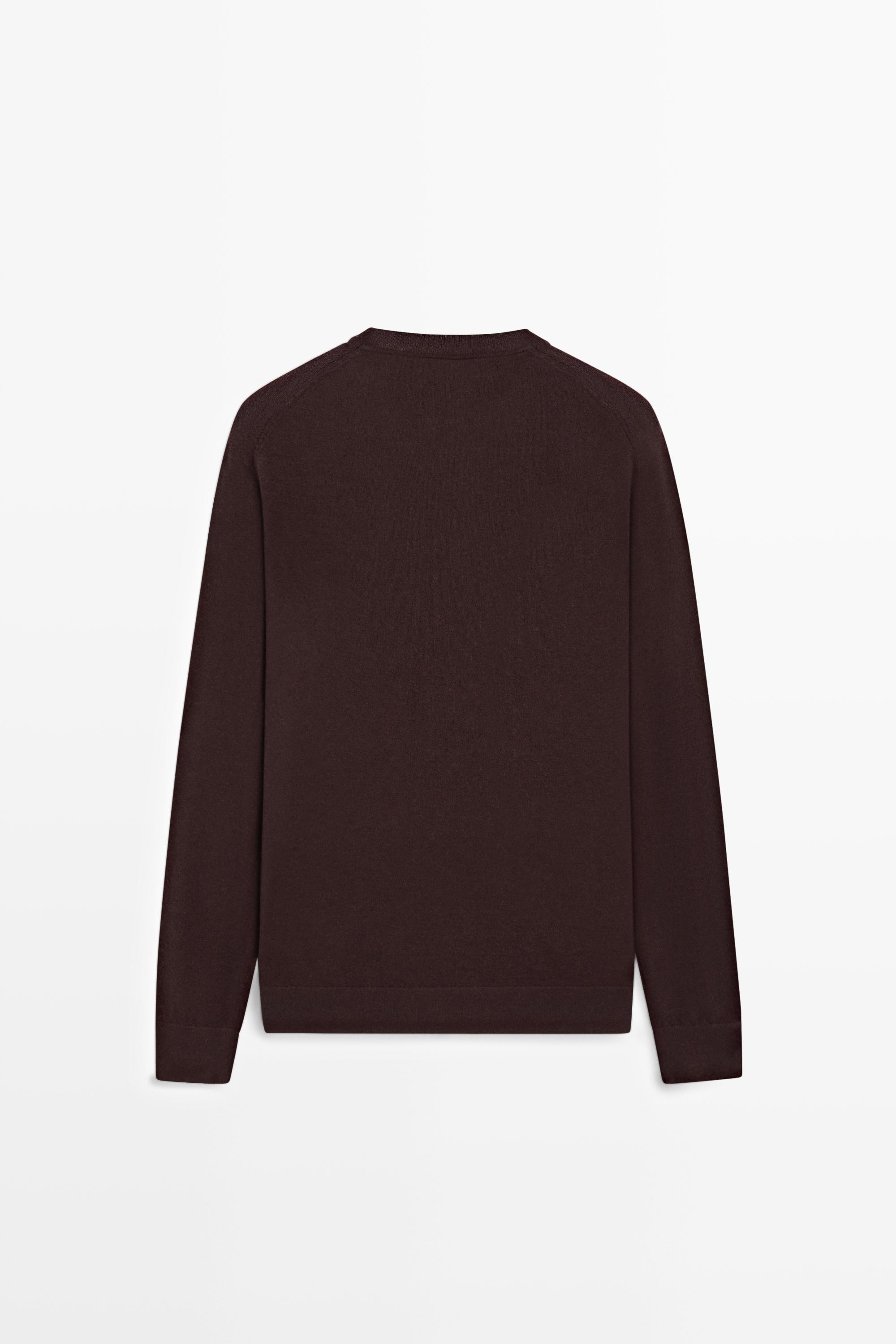 Knit 100% cashmere round neck sweater — BURGUNDY