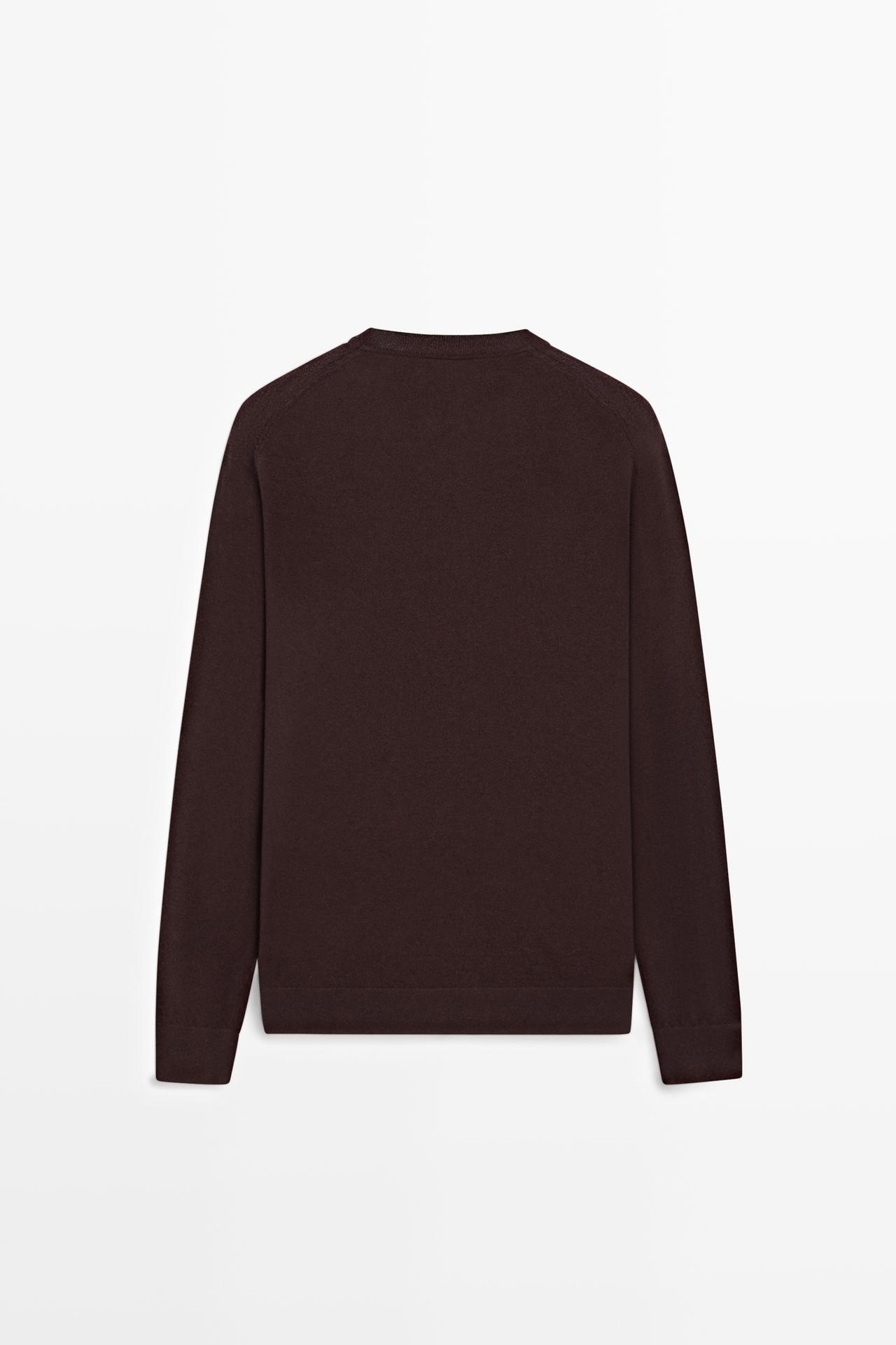 Knit 100% cashmere round neck sweater — BURGUNDY