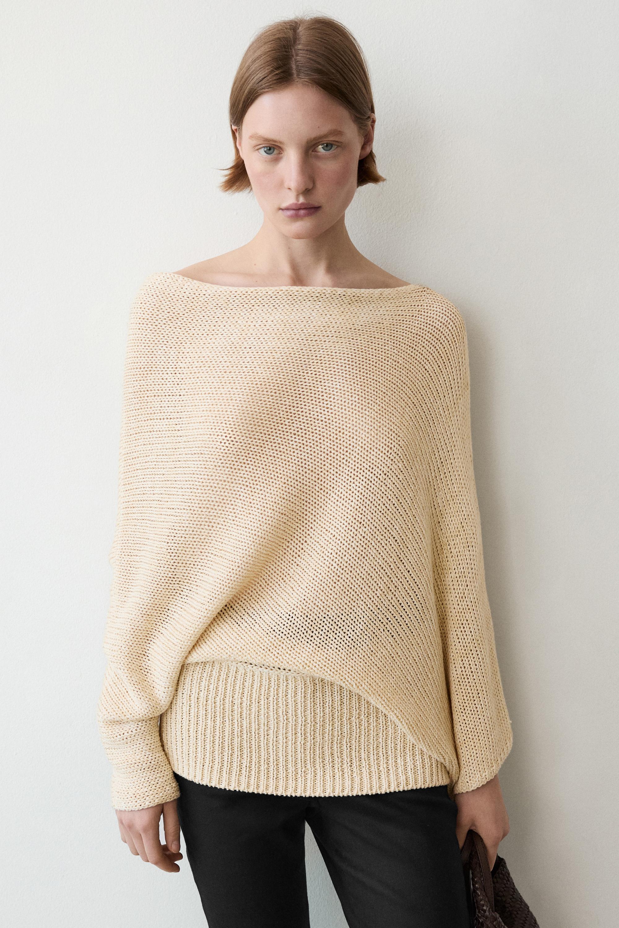 Oversize asymmetric cotton and linen sweater — Vanilla