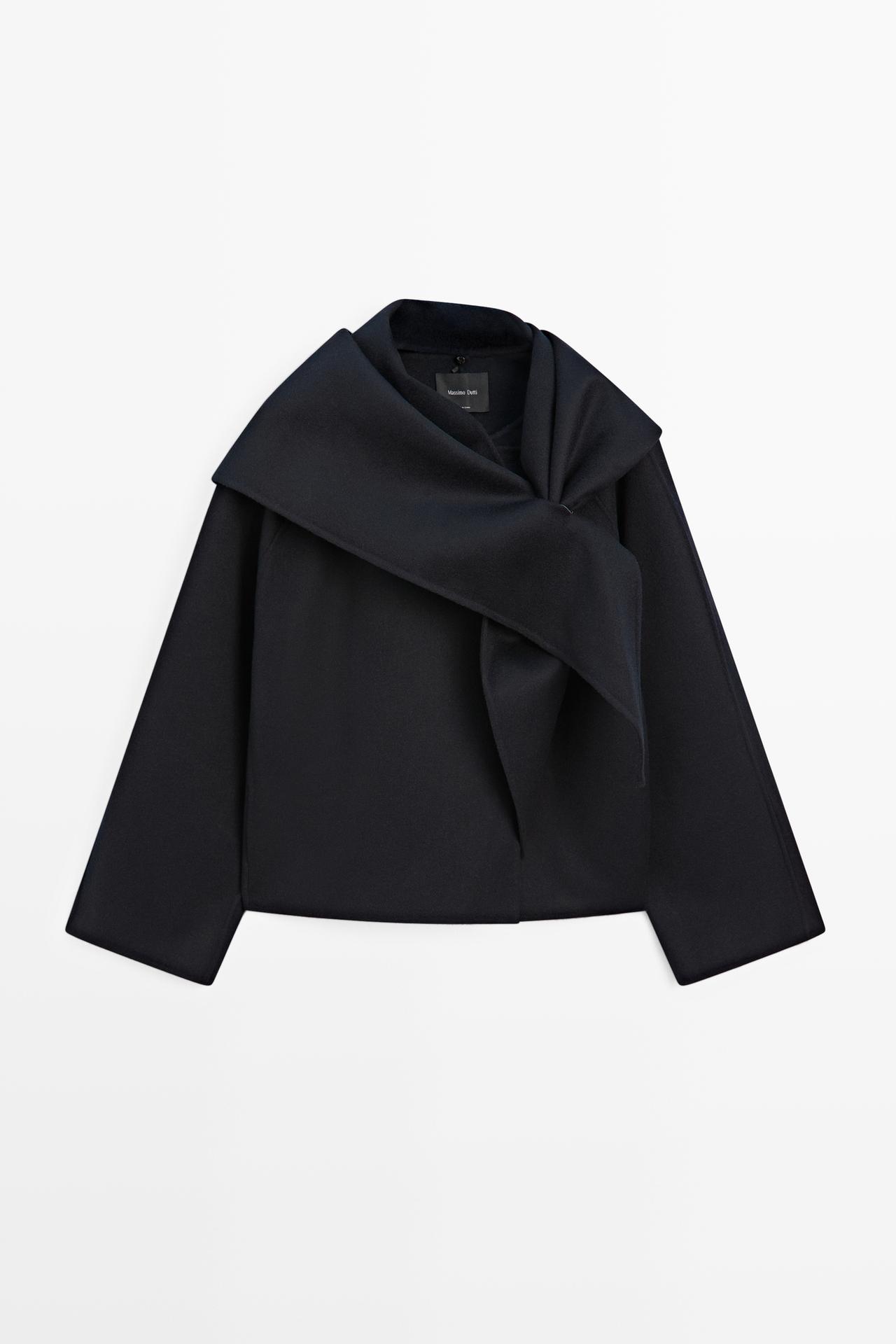 Short coat with scarf detail — NAVY BLUE