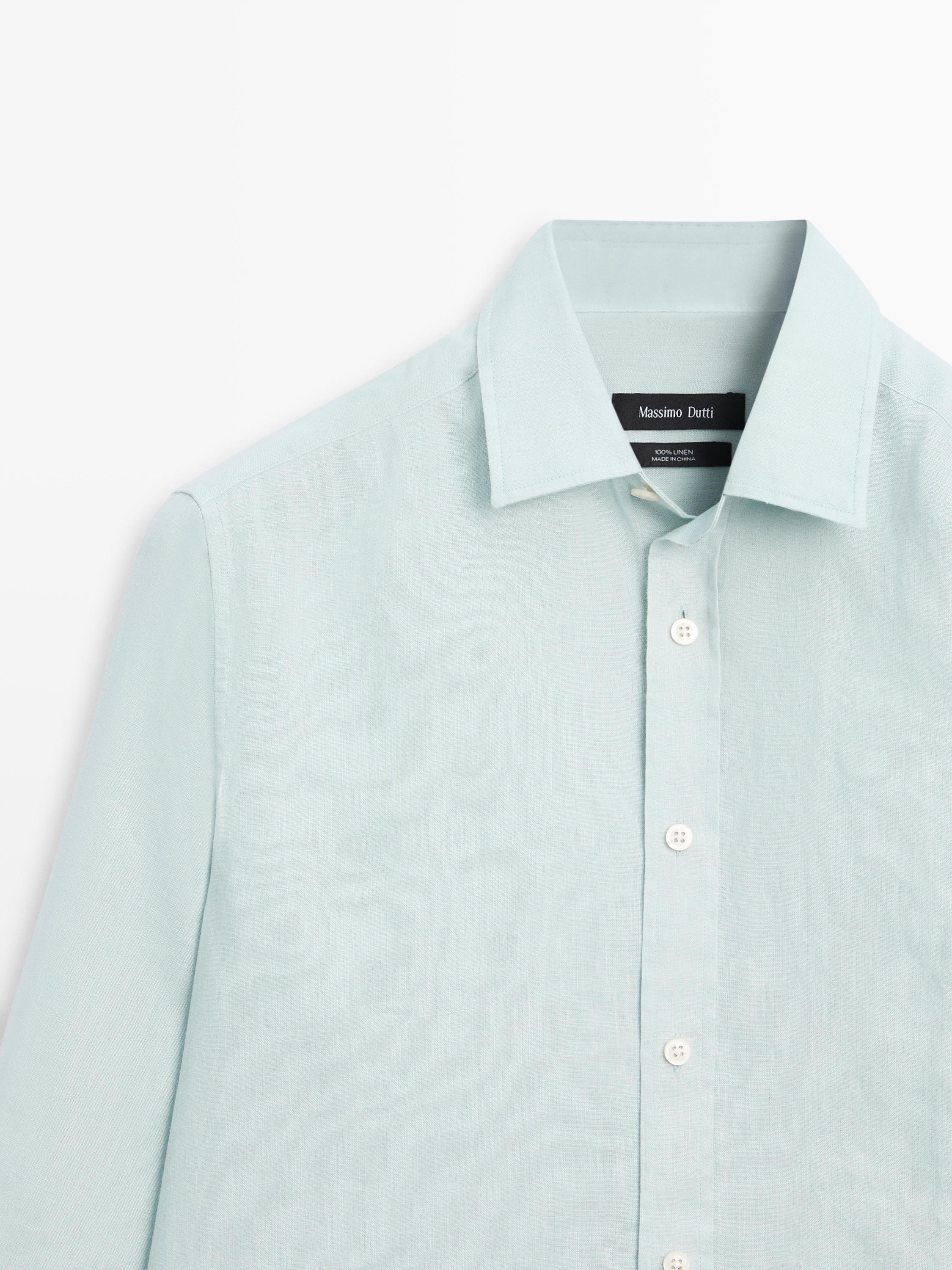 100% linen slim fit shirt — PALE GREEN