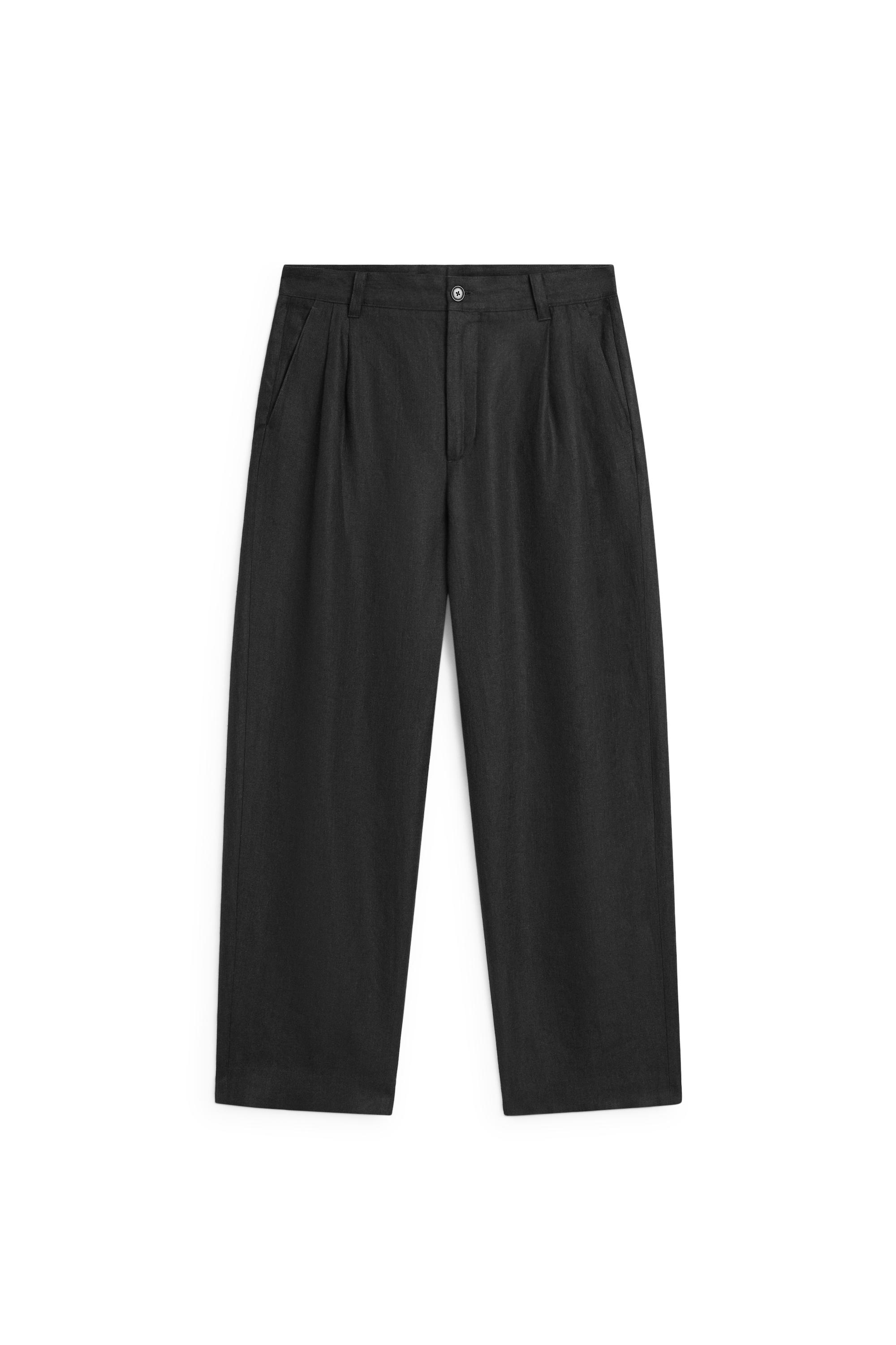 100% linen trousers with double darts — BLACK