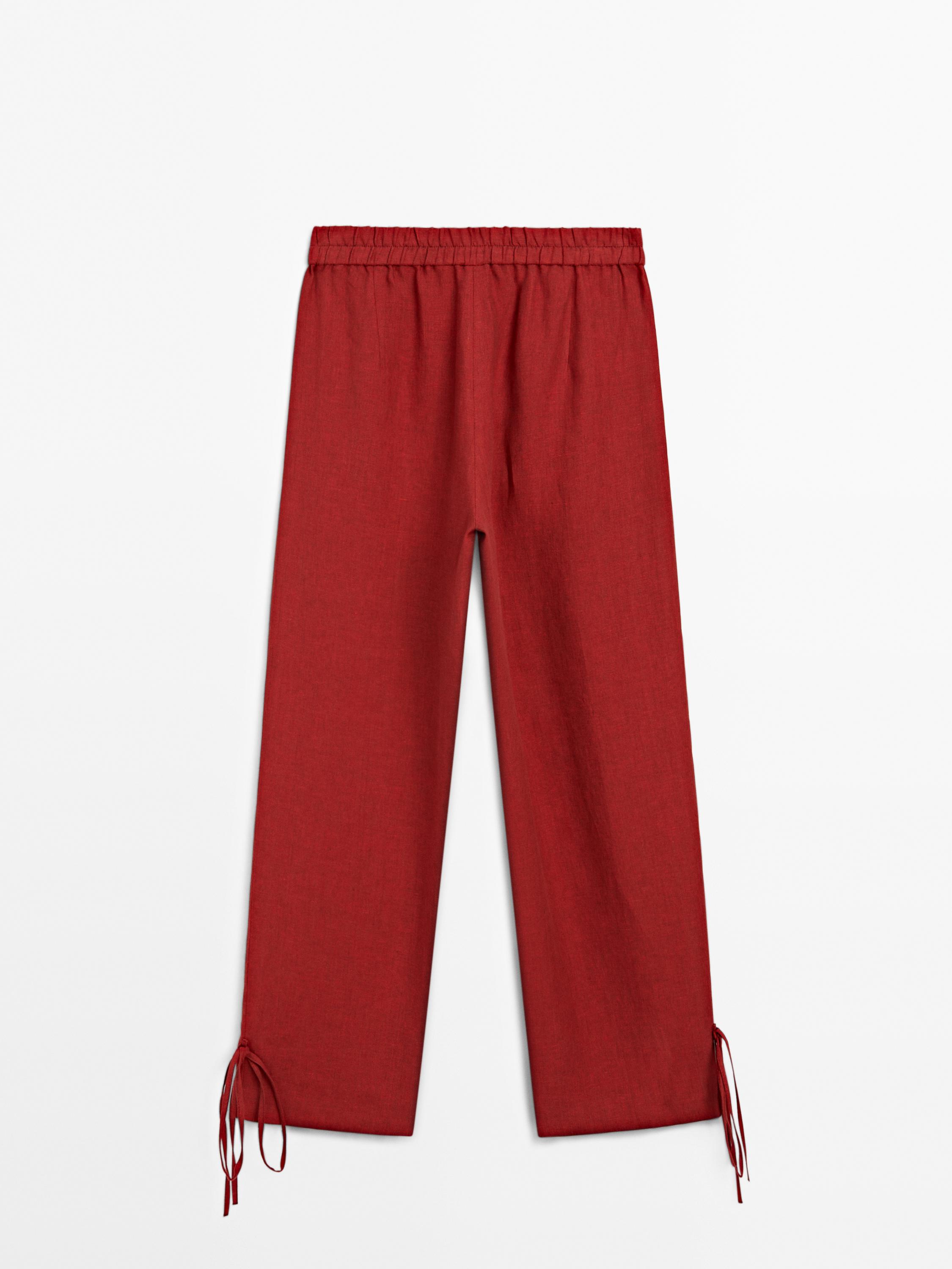 100% linen trousers with bow detail