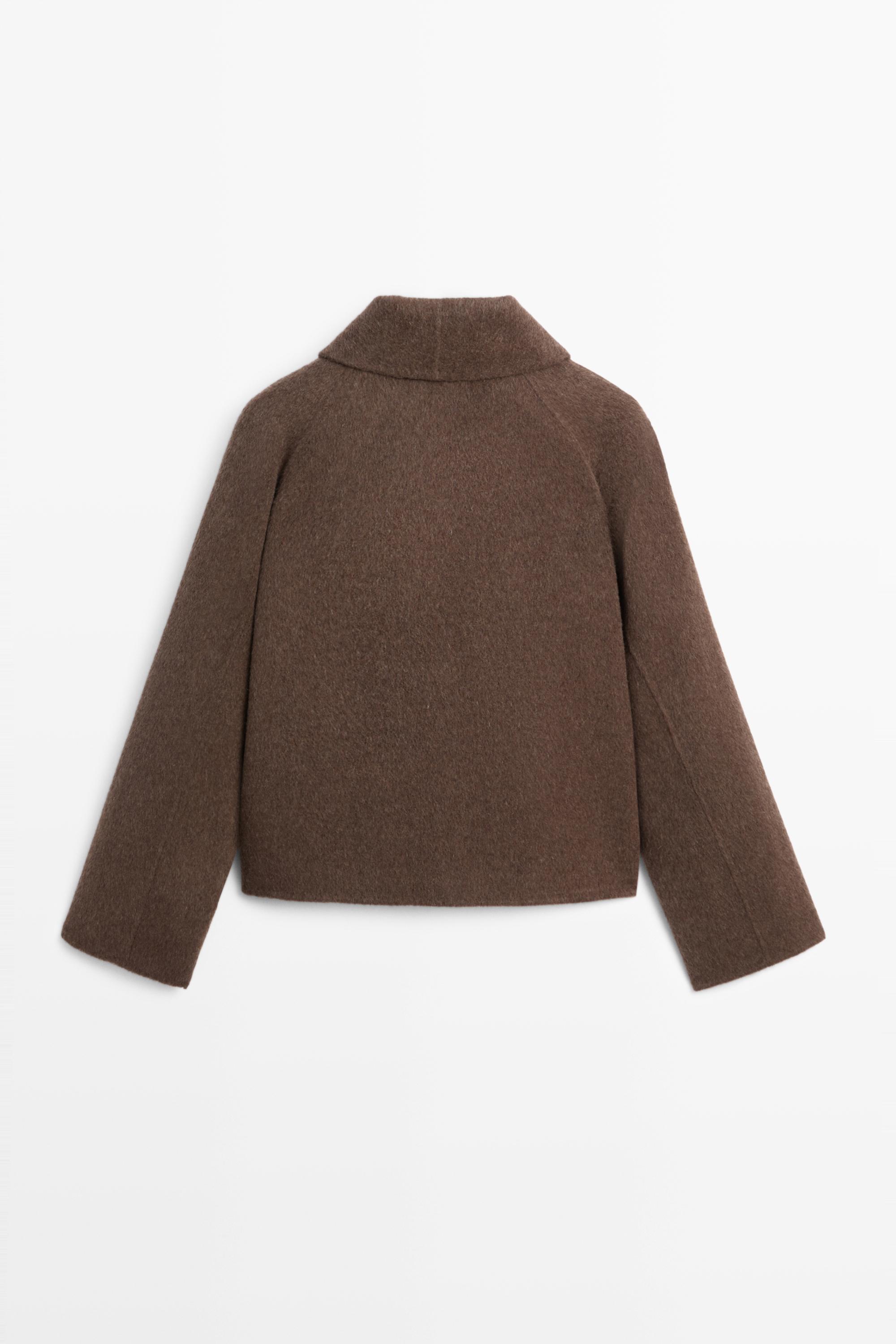 Short wool blend coat with side fastening