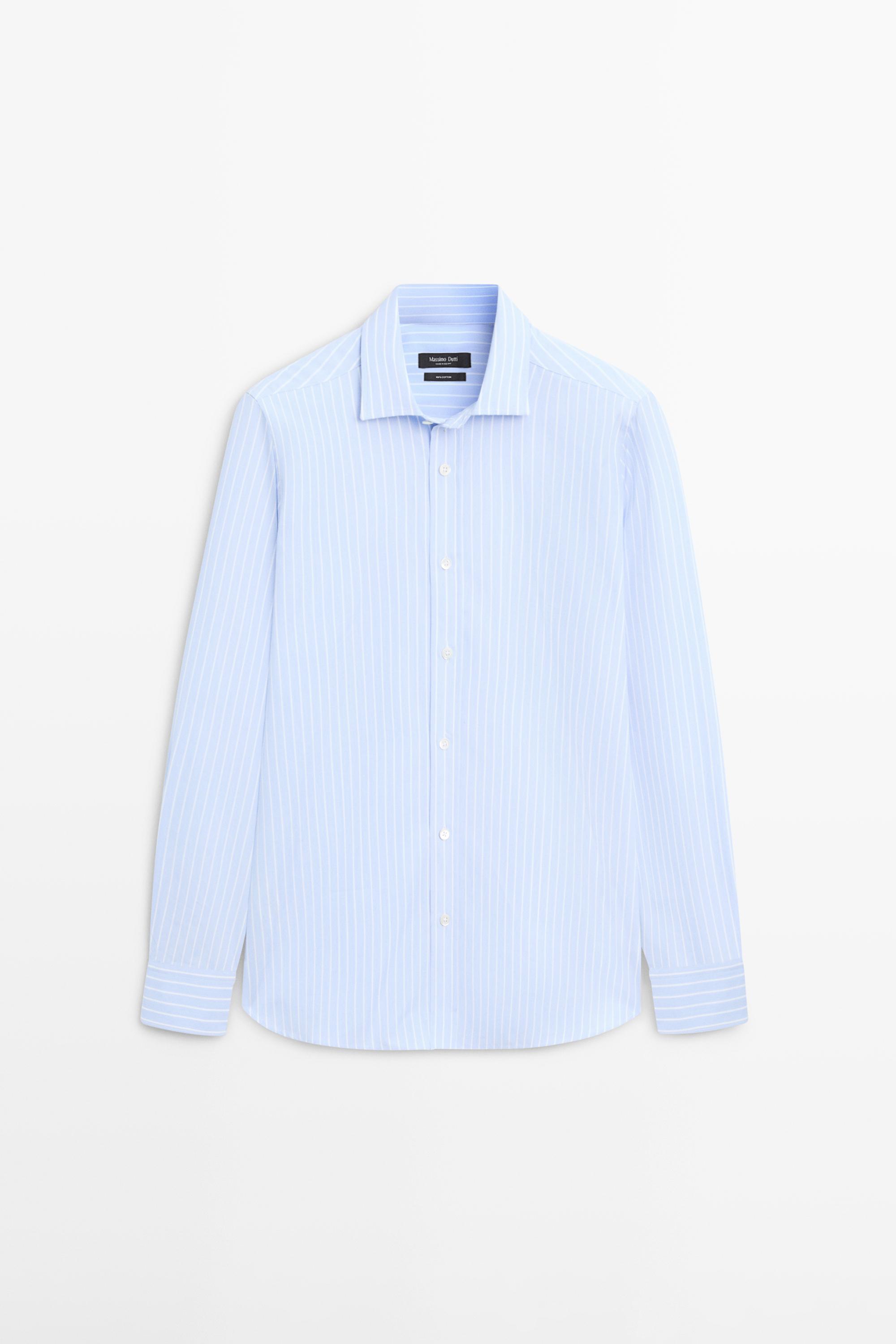 Regular fit pinstriped shirt — Sky blue
