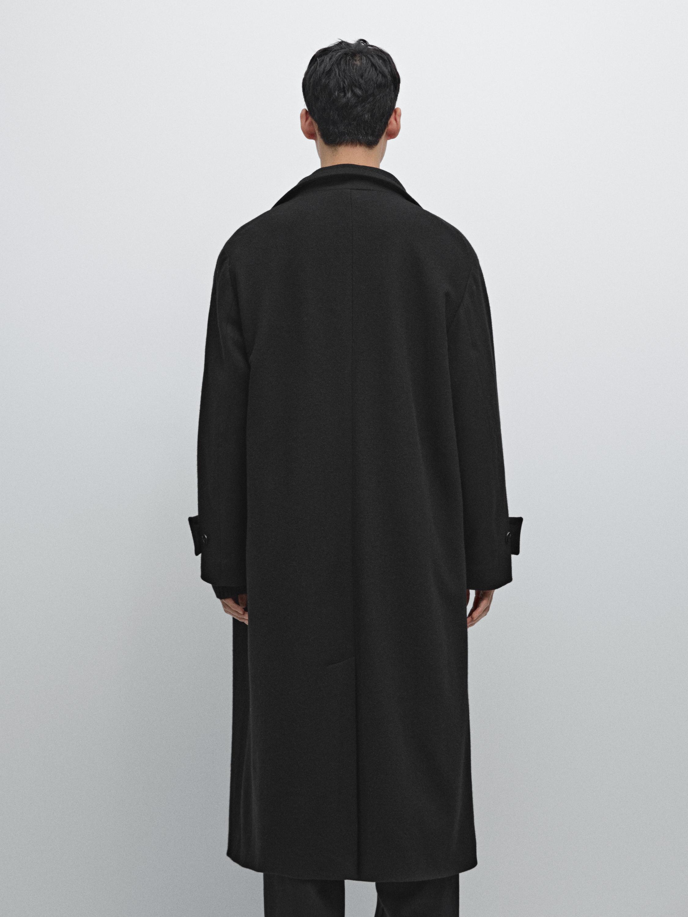 Long wool coat with high neck — BLACK