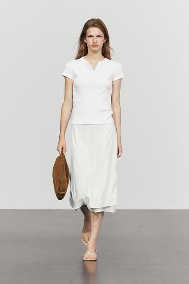 100% cotton short sleeve henley T-shirt — WHITE 1