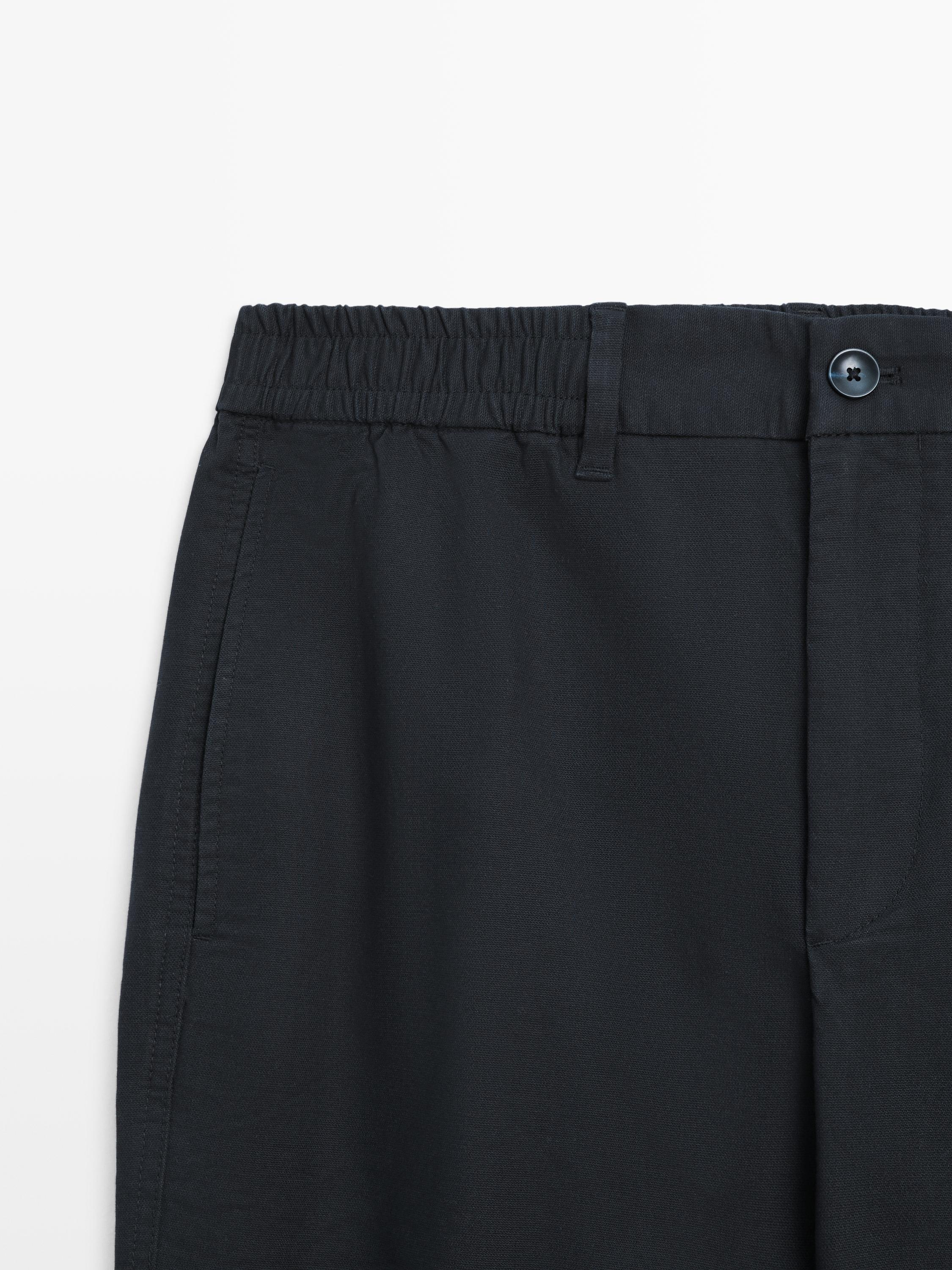Cotton blend jogger fit trousers — NAVY BLUE