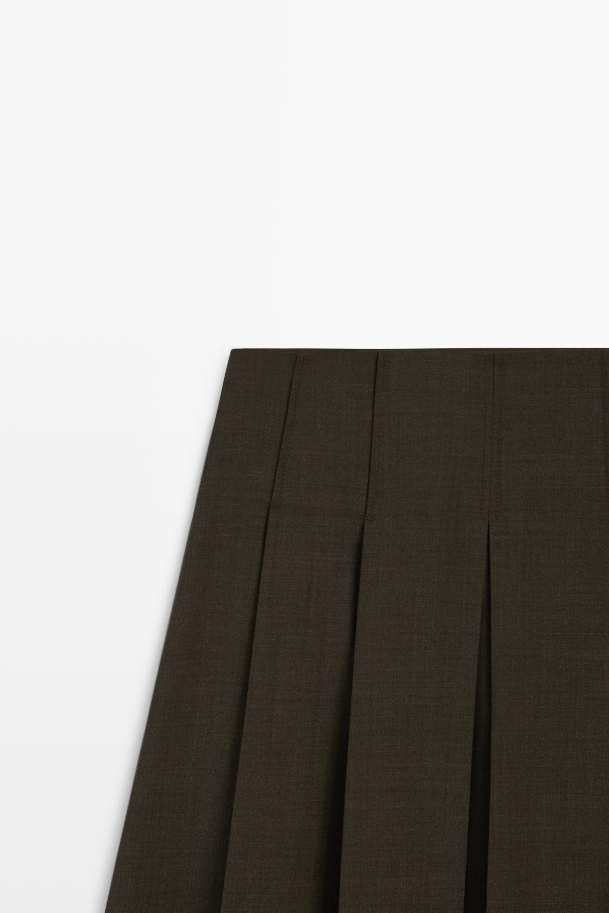 Massimo Dutti Yün karışımlı pilili midi etek görsel 4