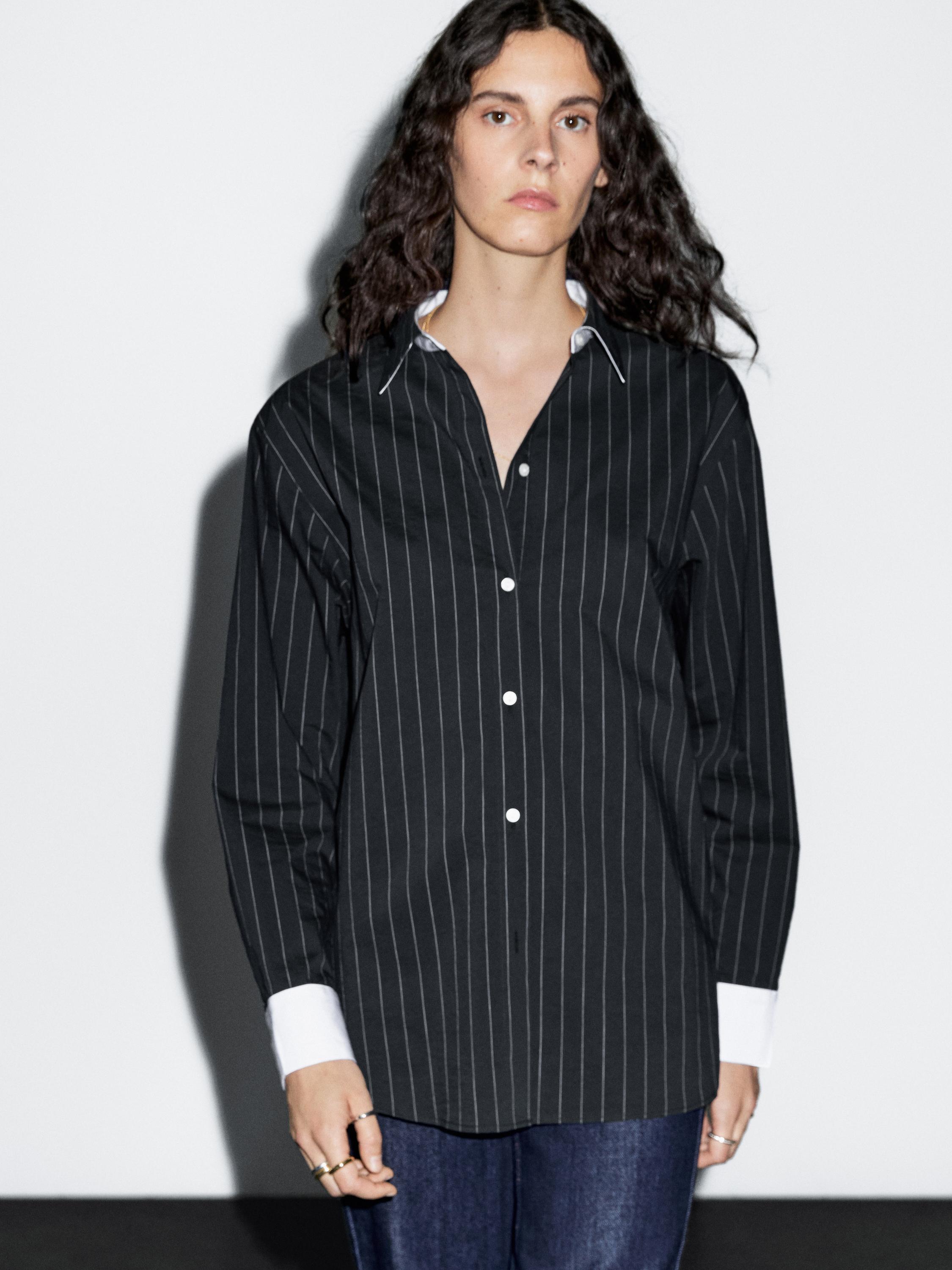 Striped shirt with contrast detail