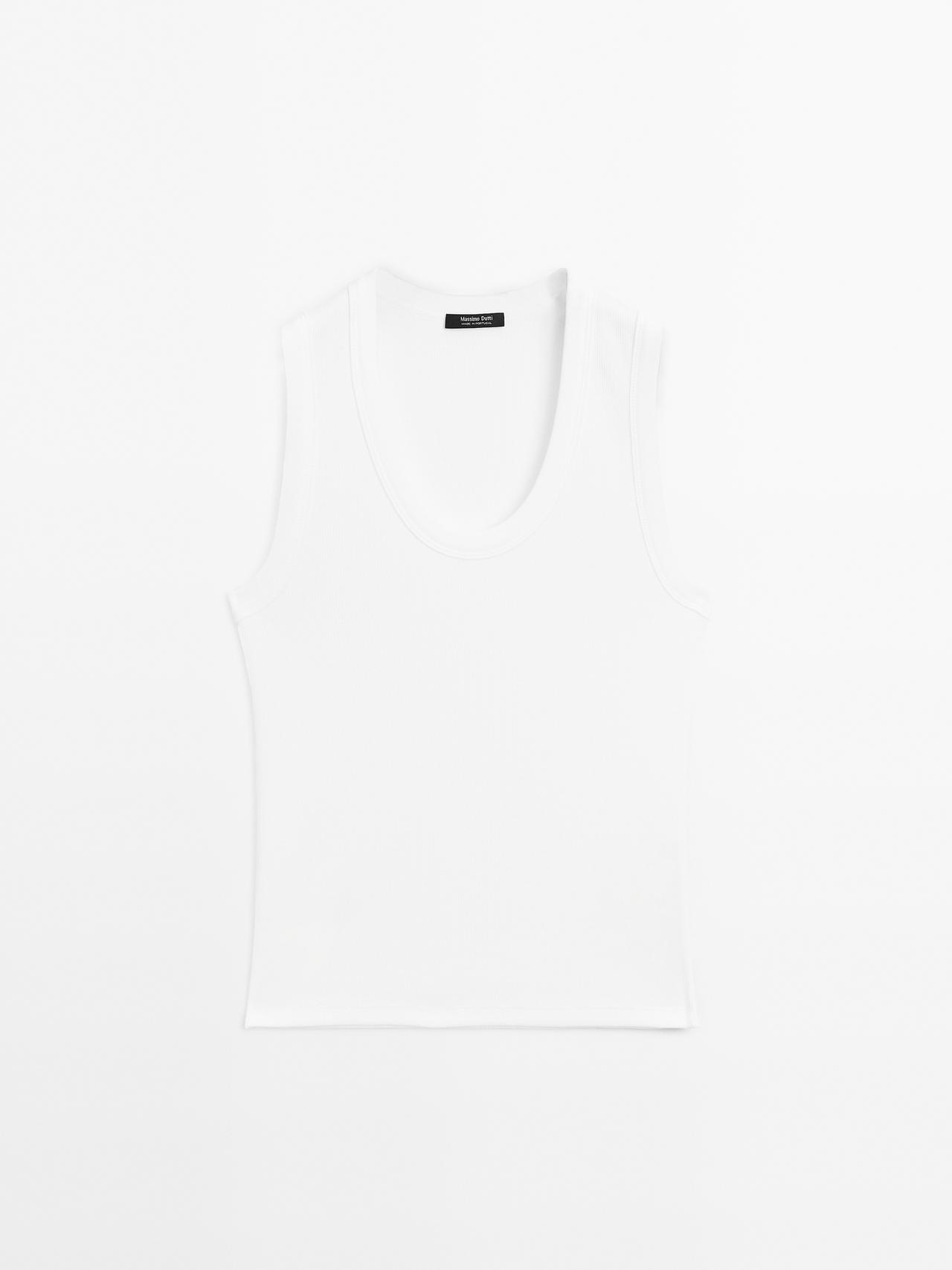 Massimo Dutti - Dame - Top I Ribstof Med Rund Hals - Råhvid - Xs