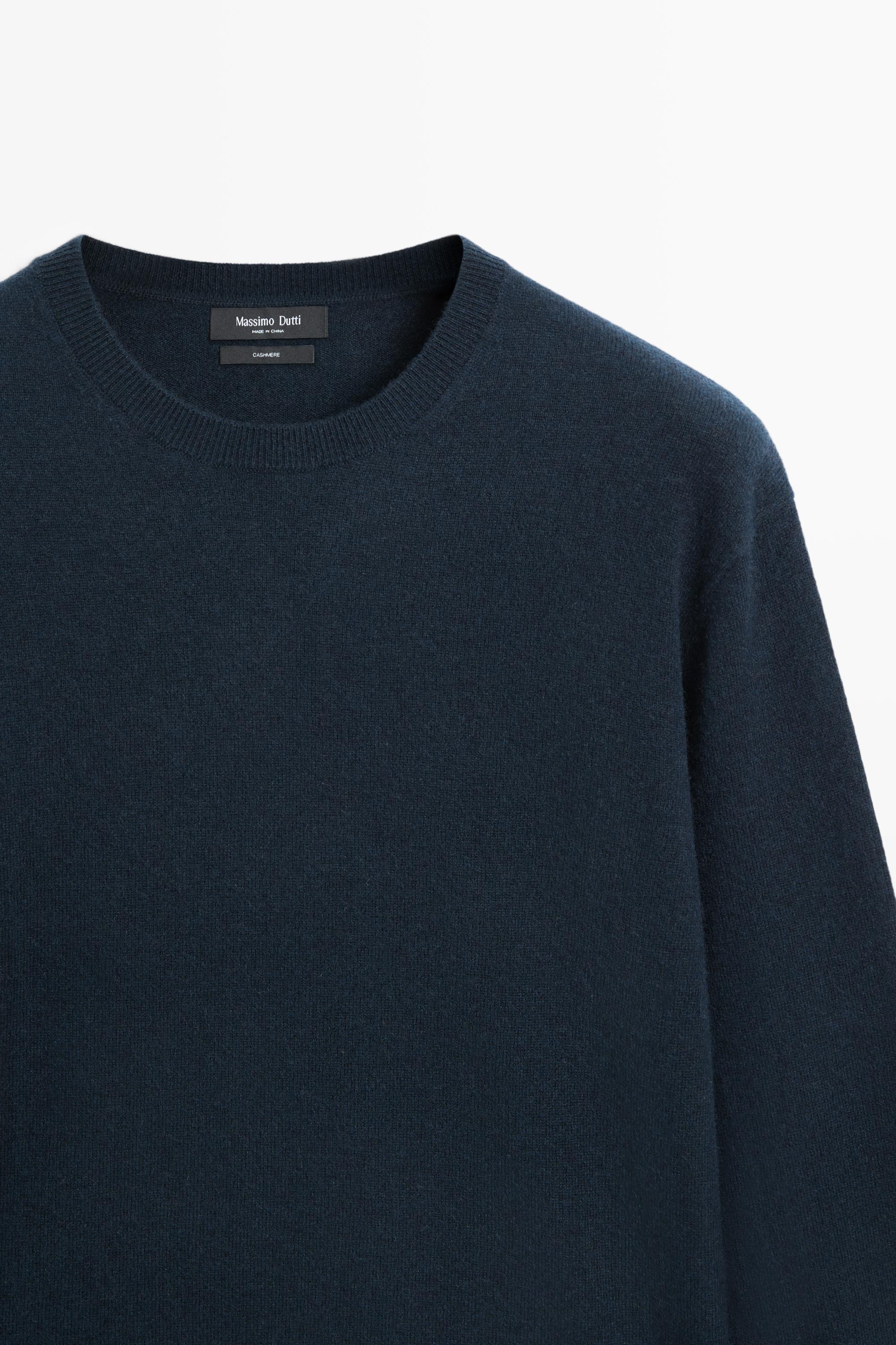 100% cashmere ribbed knit sweater — NAVY BLUE