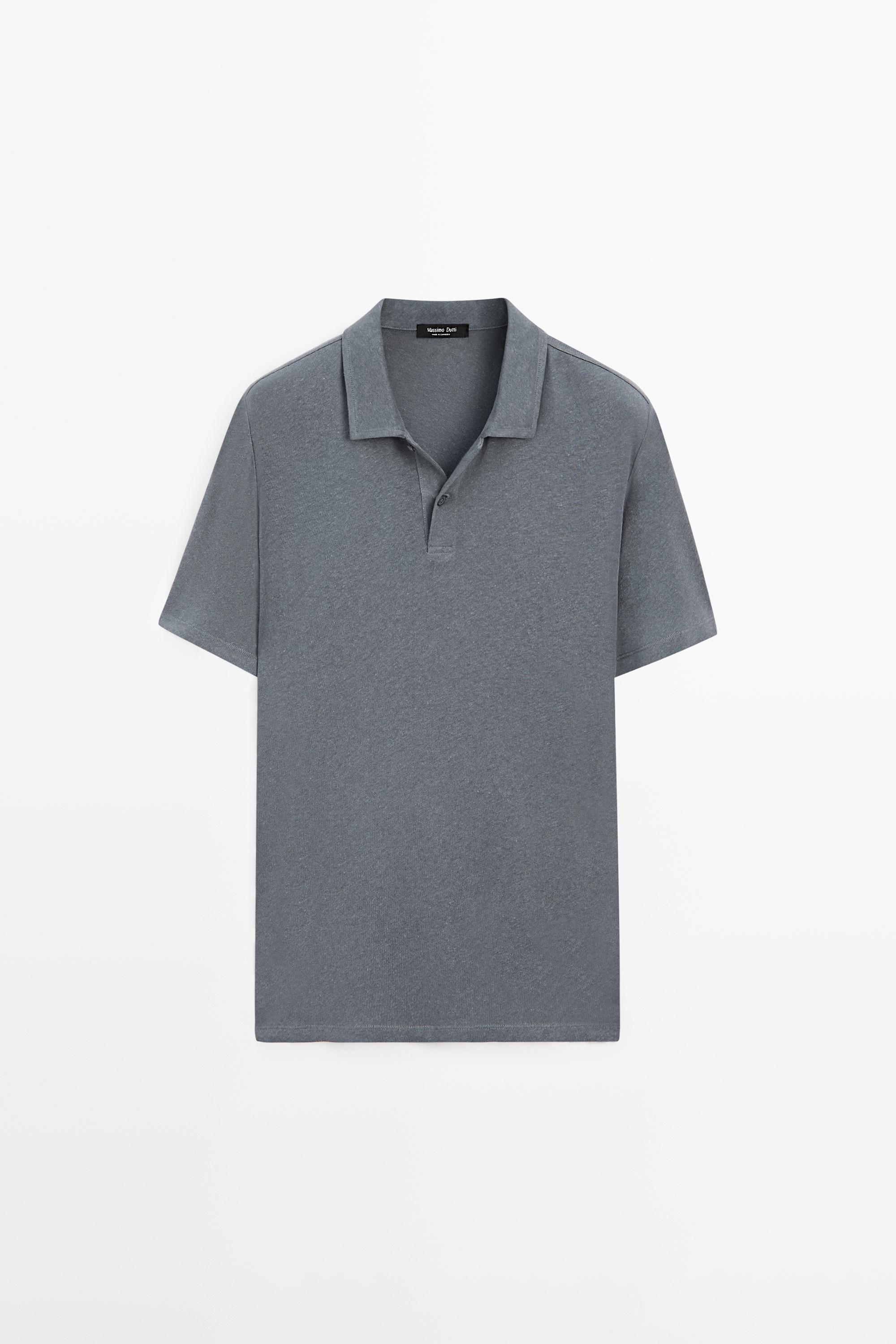 Linen and cotton short sleeve polo shirt — INDIGO