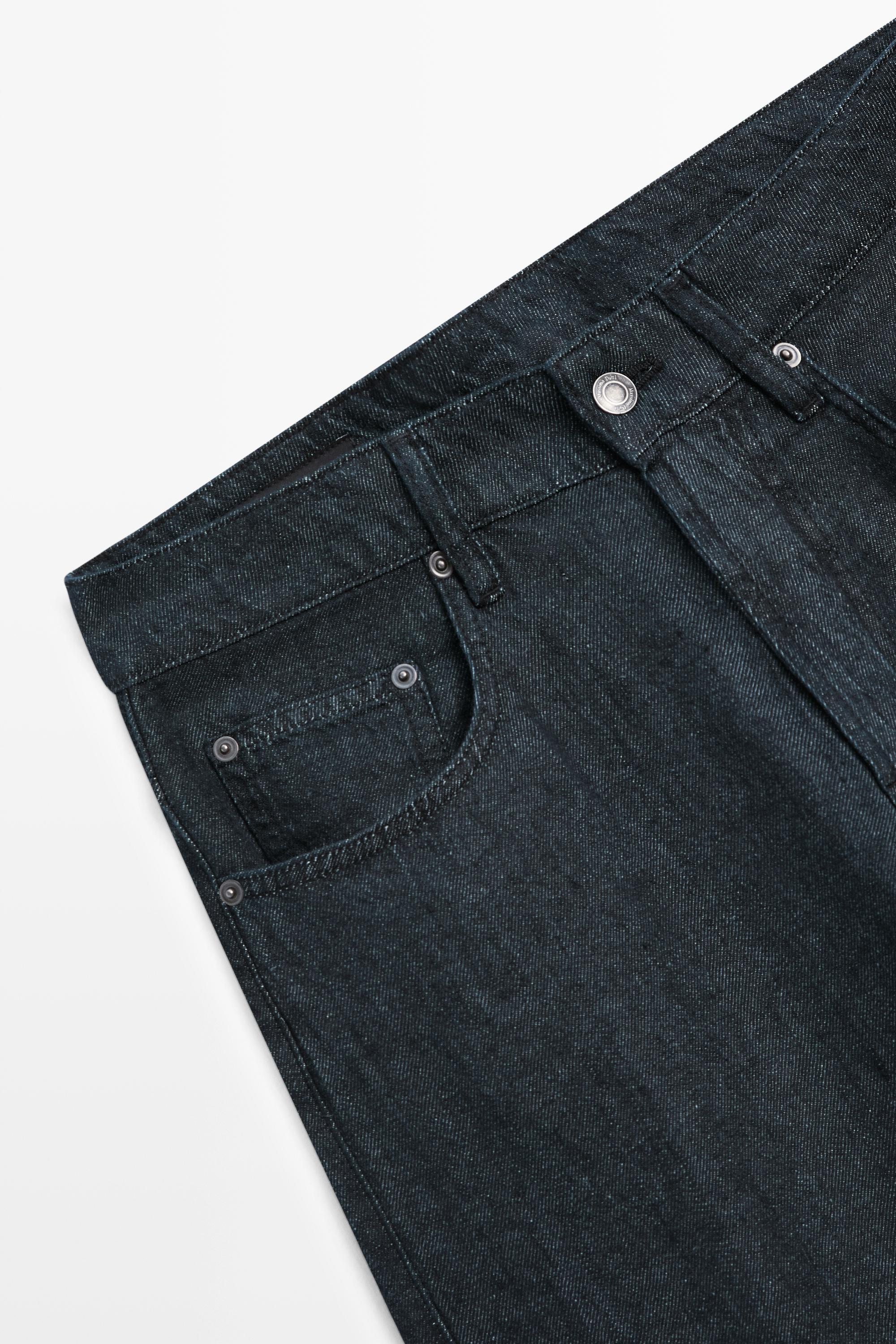 Straight-leg linen denim-effect pants — NAVY BLUE