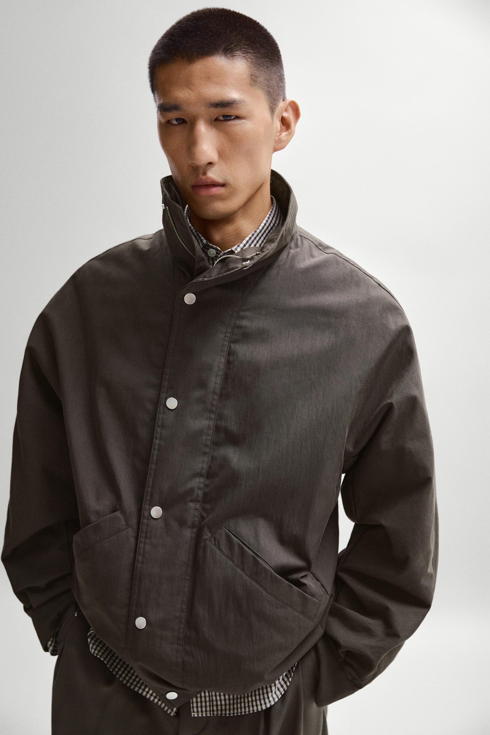 Cotton blend funnel neck jacket