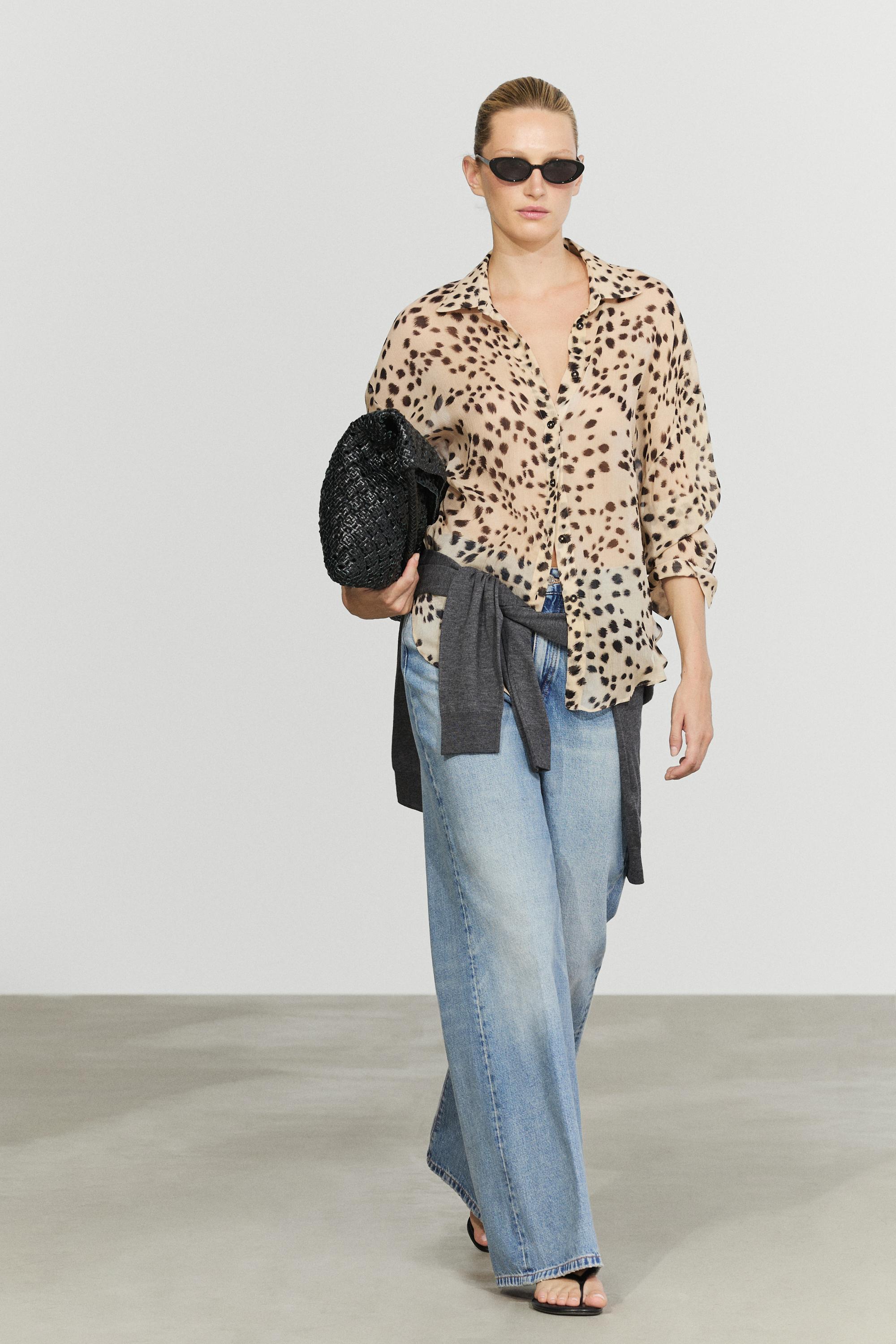 Animal print flowing shirt — SAND BROWN