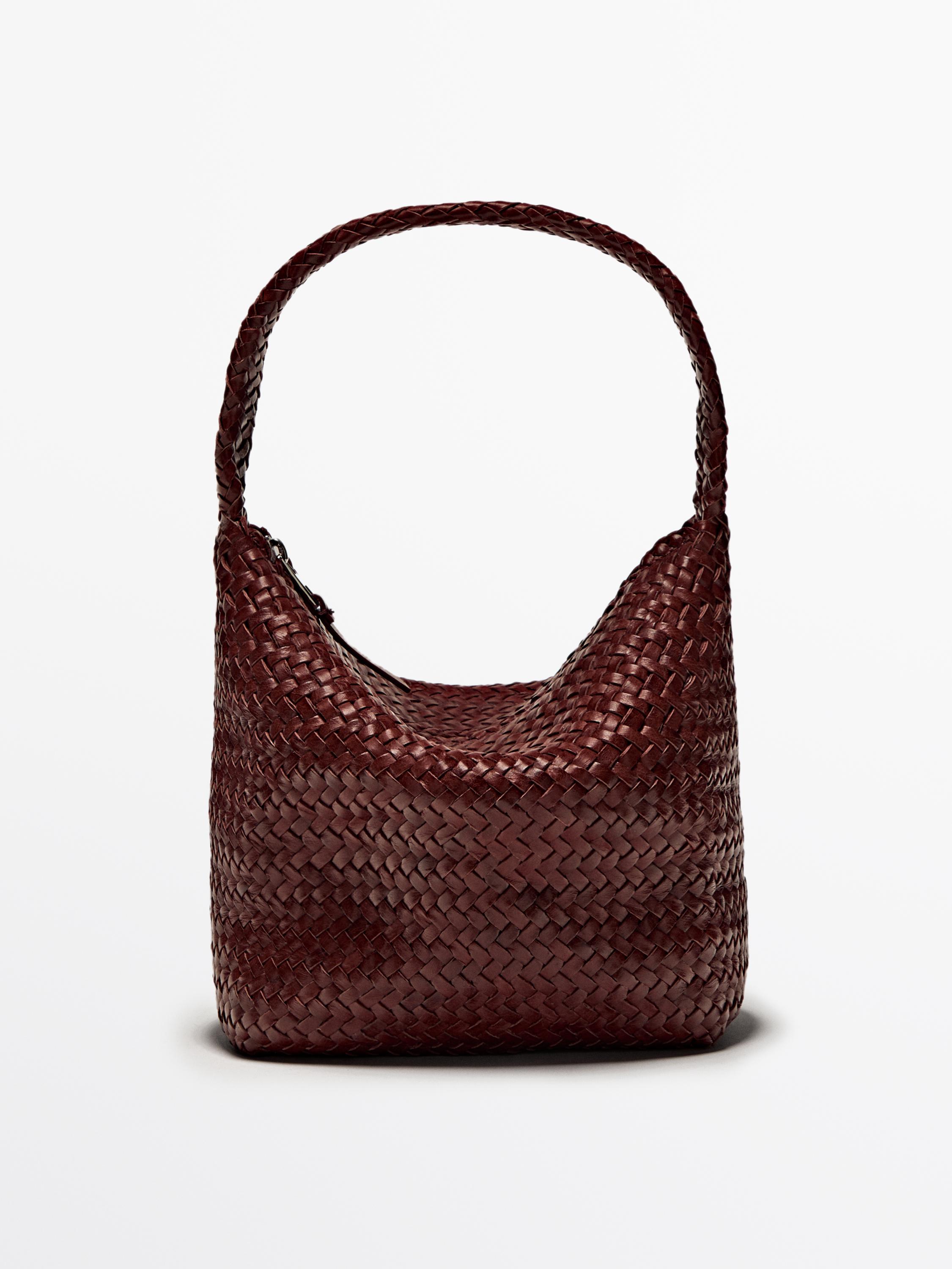 Nappa leather woven bucket bag