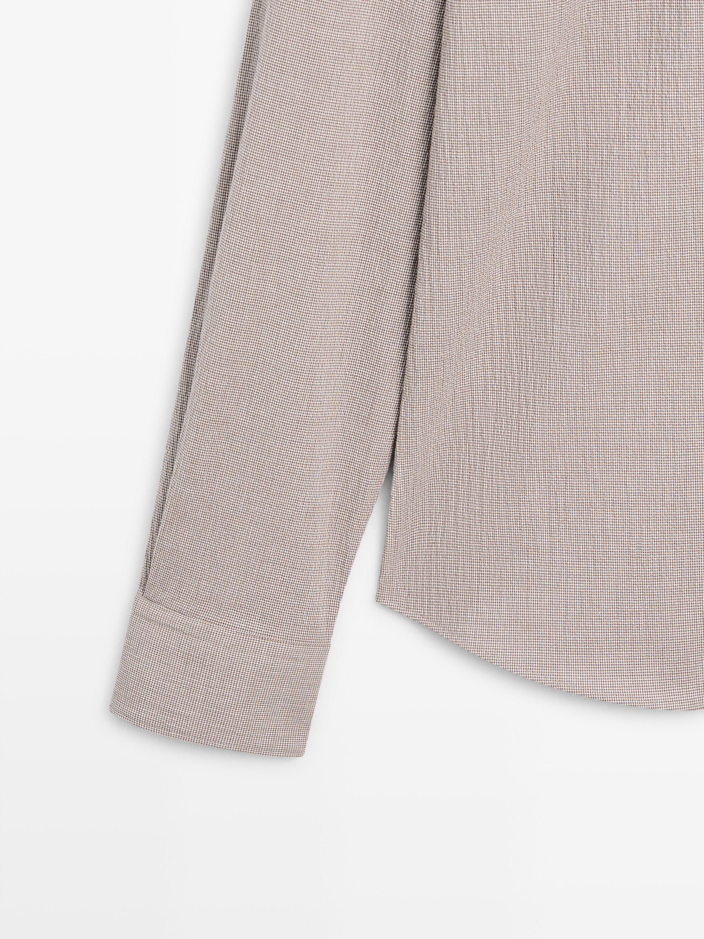 Houndstooth cotton blend shirt — BEIGE