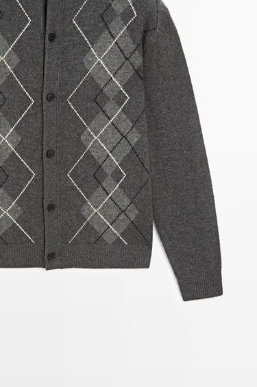 100% cashmere argyle knit cardigan — CHARCOAL 7