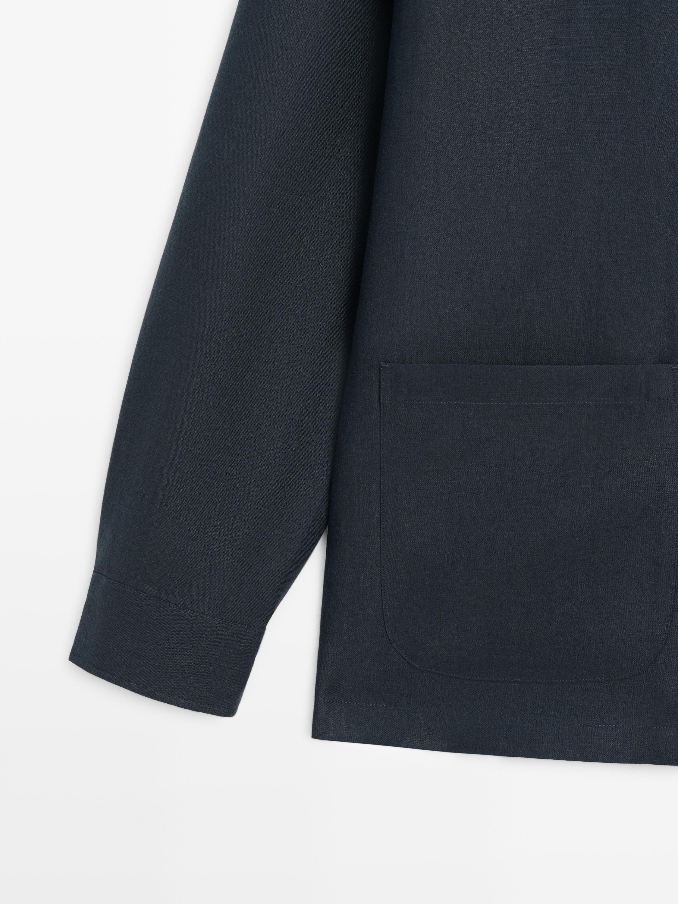 Linen overshirt with pocket details — BLUE