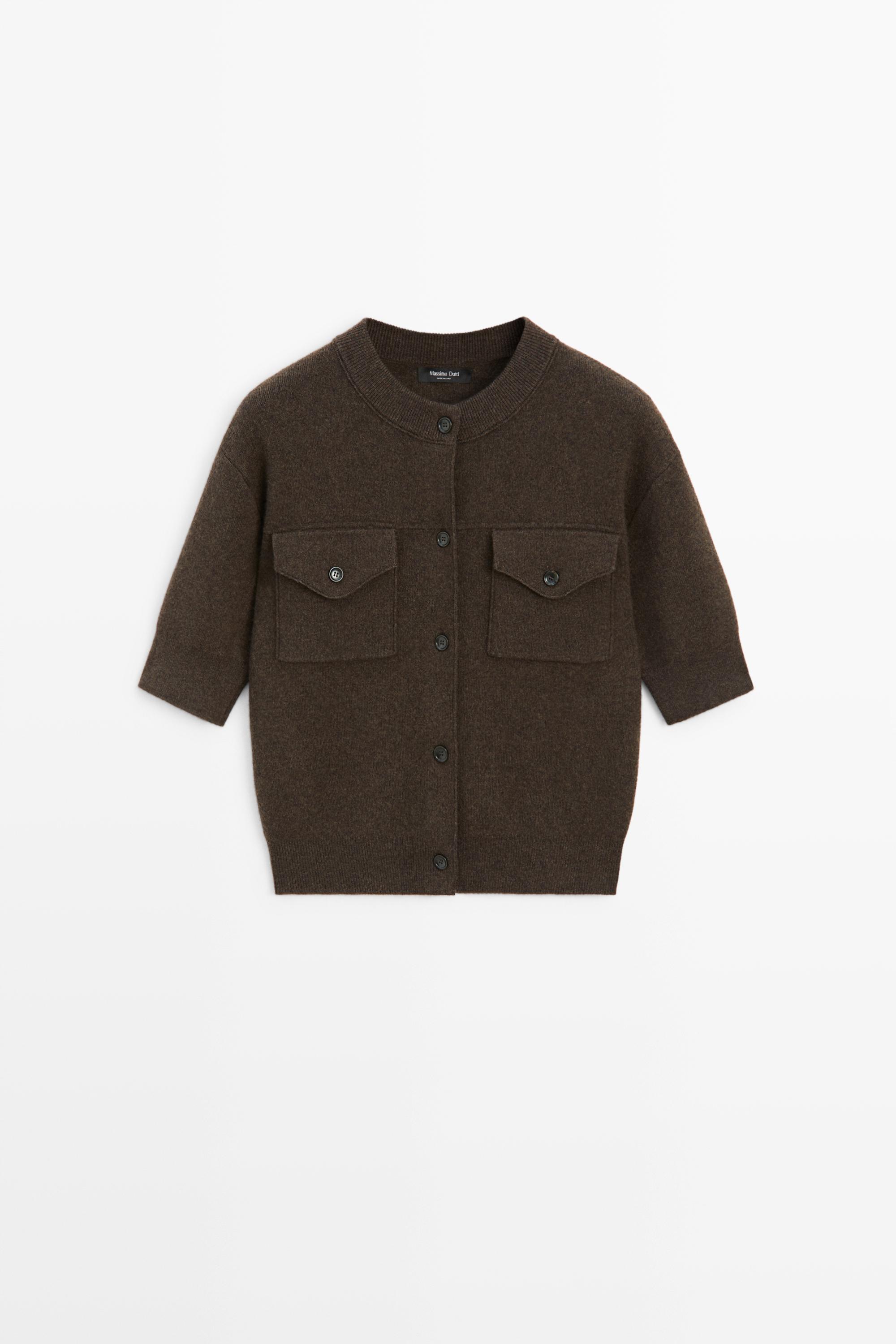 Short sleeve knit cardigan with pockets
