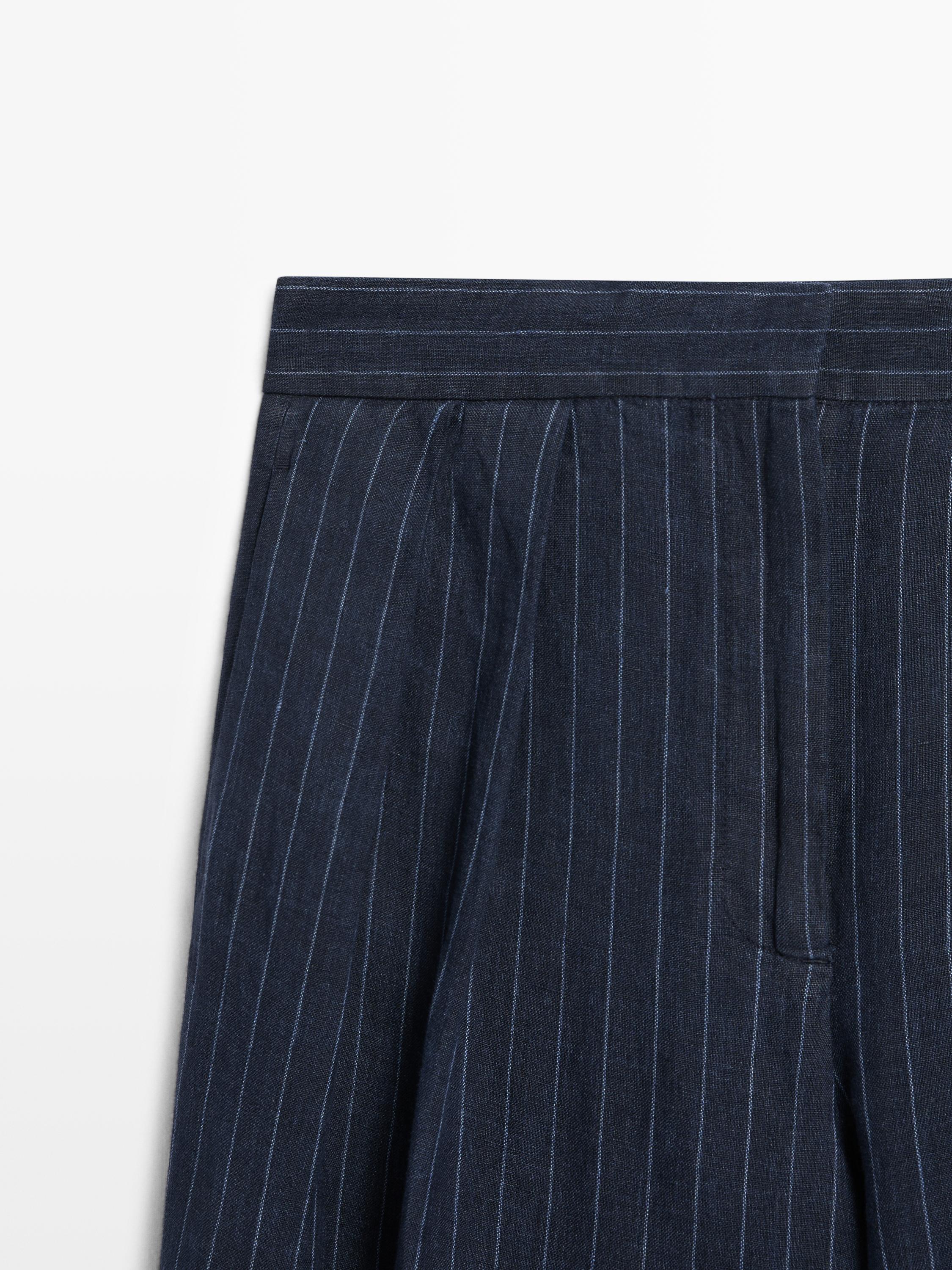 Striped linen sarouel trousers — DARK BLUE