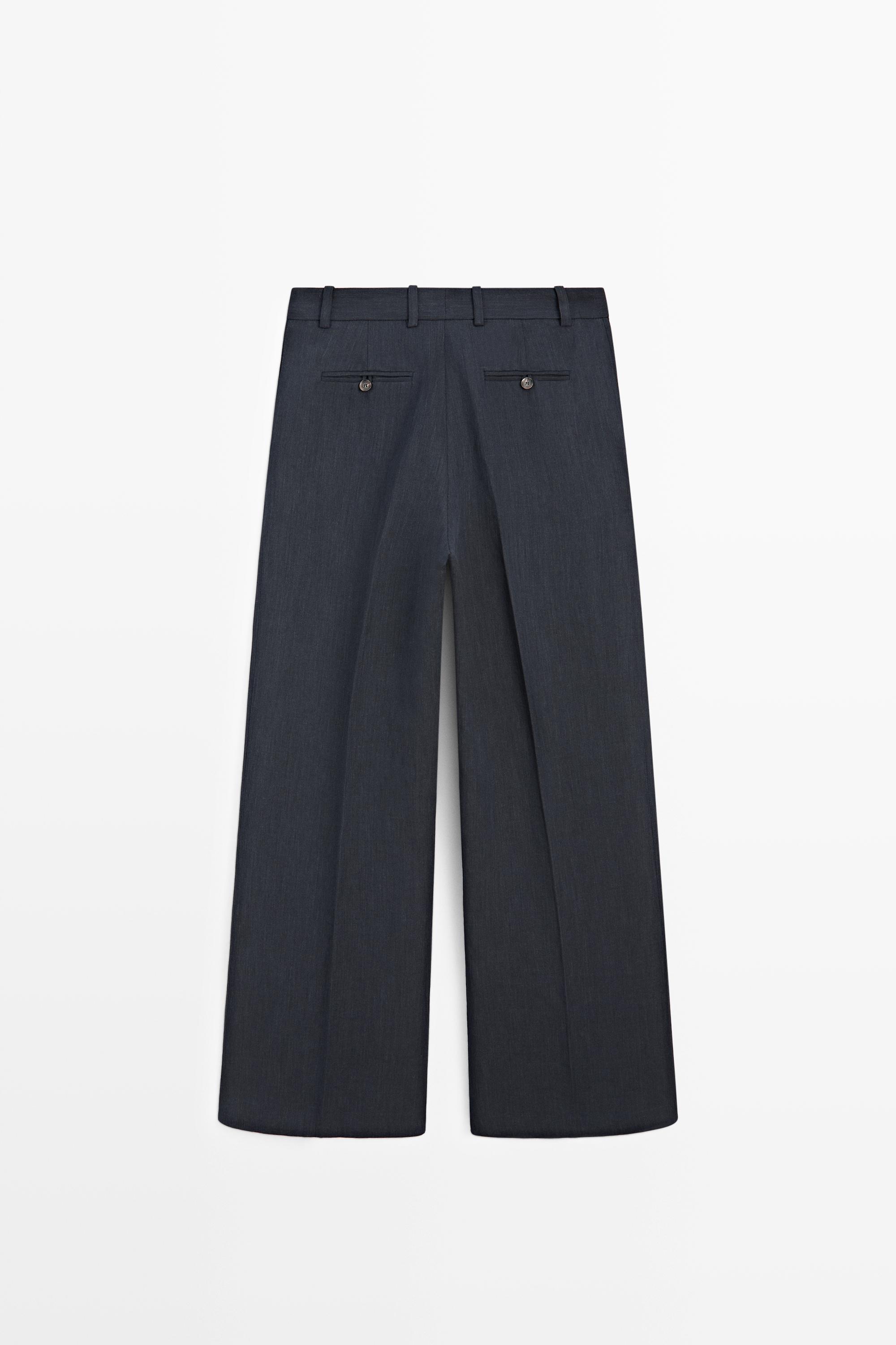 Melange linen suit pants — NAVY BLUE